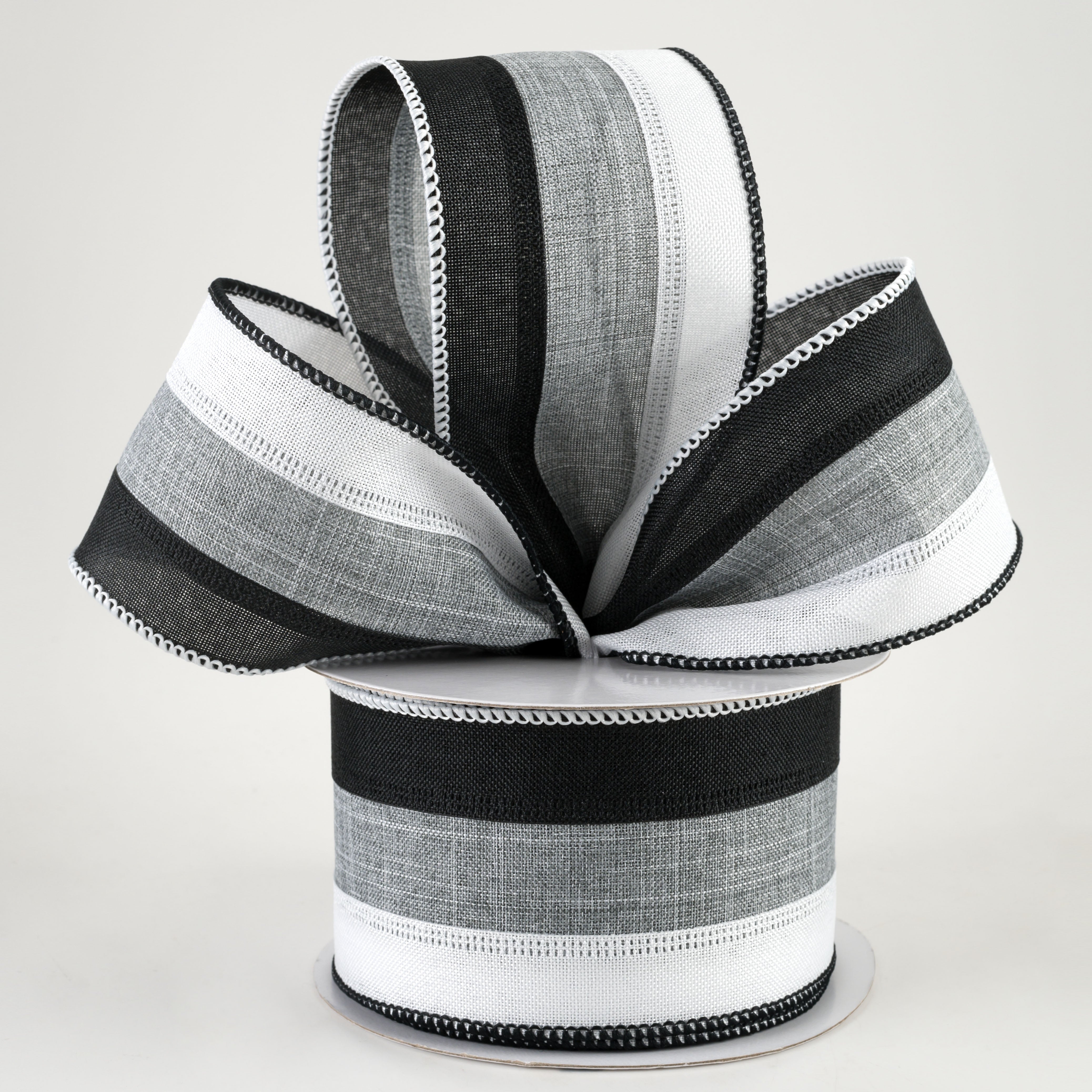 2.5" Stripe Ribbon: Black, Grey, White (10 Yards) Lifestyle Photo