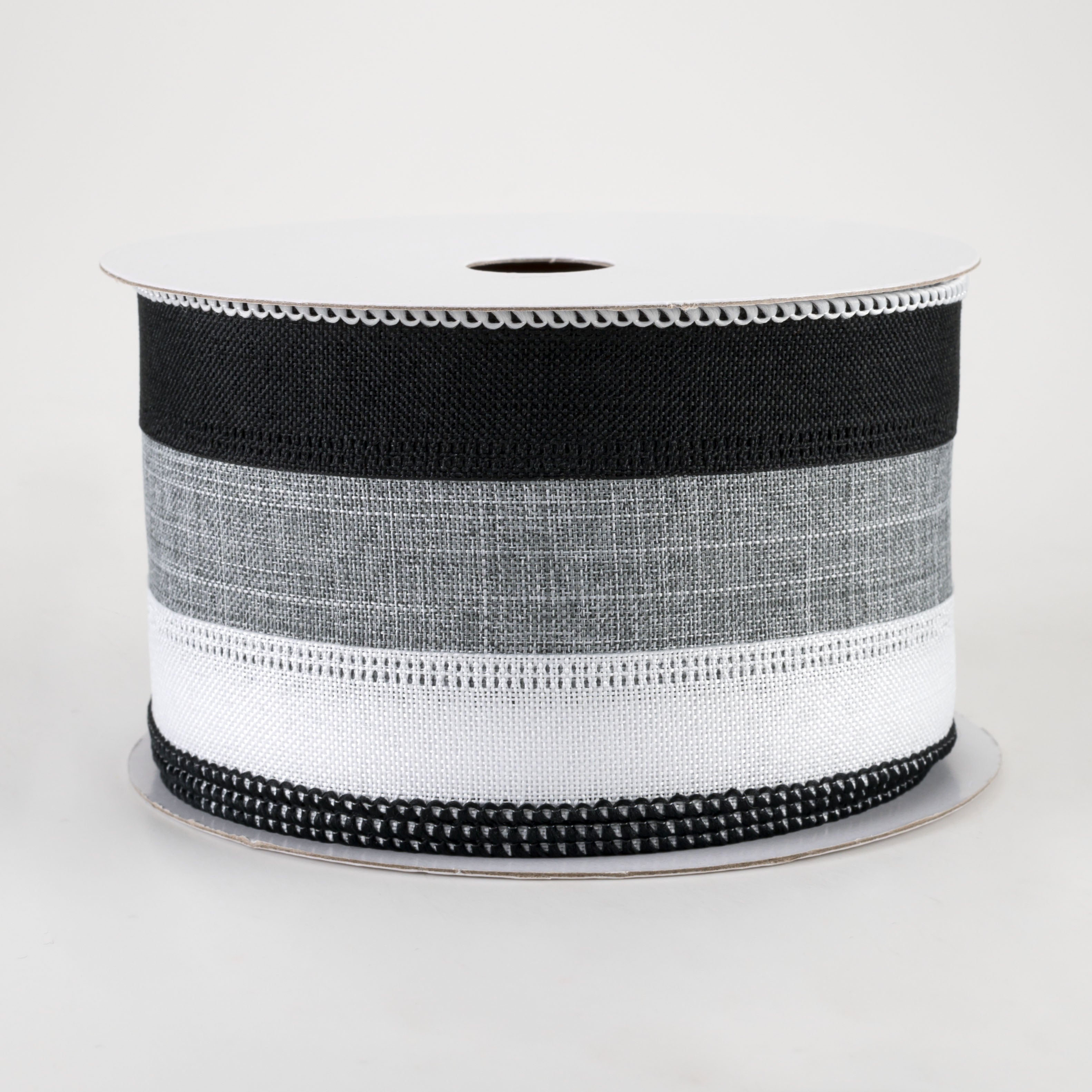 2.5" Stripe Ribbon: Black, Grey, White (10 Yards)