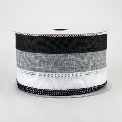 2.5" Stripe Ribbon: Black, Grey, White (10 Yards)