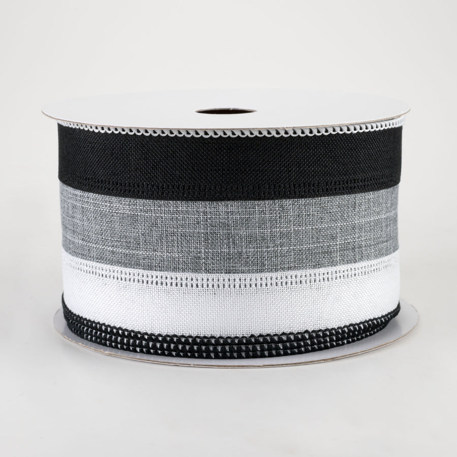 2.5" Stripe Ribbon: Black, Grey, White (10 Yards)