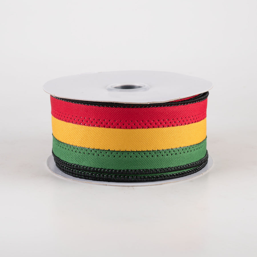 1.5" Stripe Ribbon: Black, Red, Green, Yellow (10 Yards)