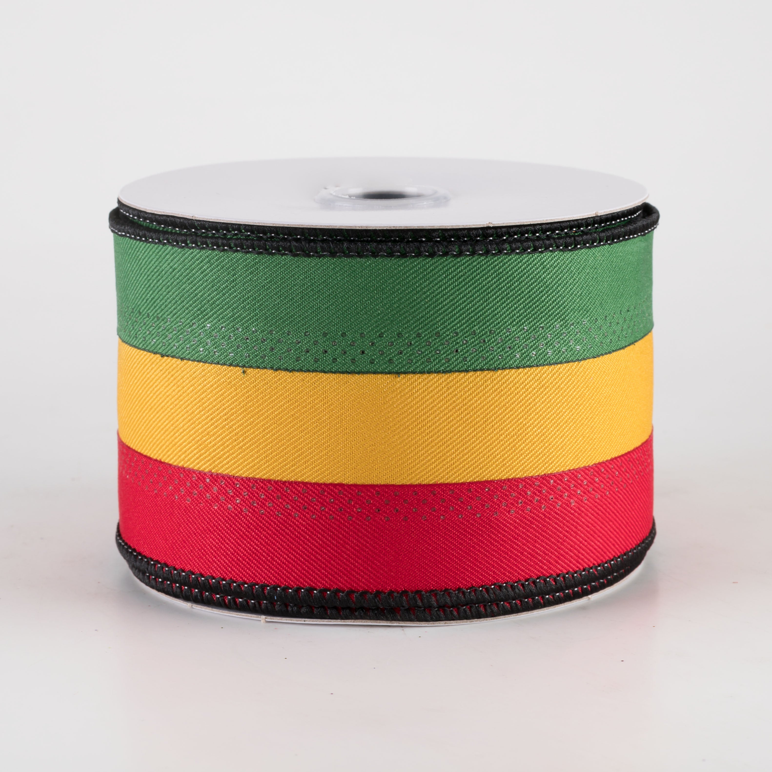 2.5" Stripe Ribbon: Black, Red, Green, Yellow (10 Yards)
