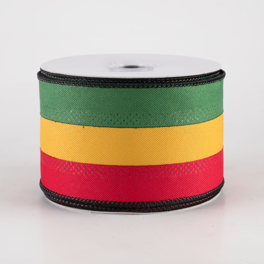 2.5" Stripe Ribbon: Black, Red, Green, Yellow (10 Yards)