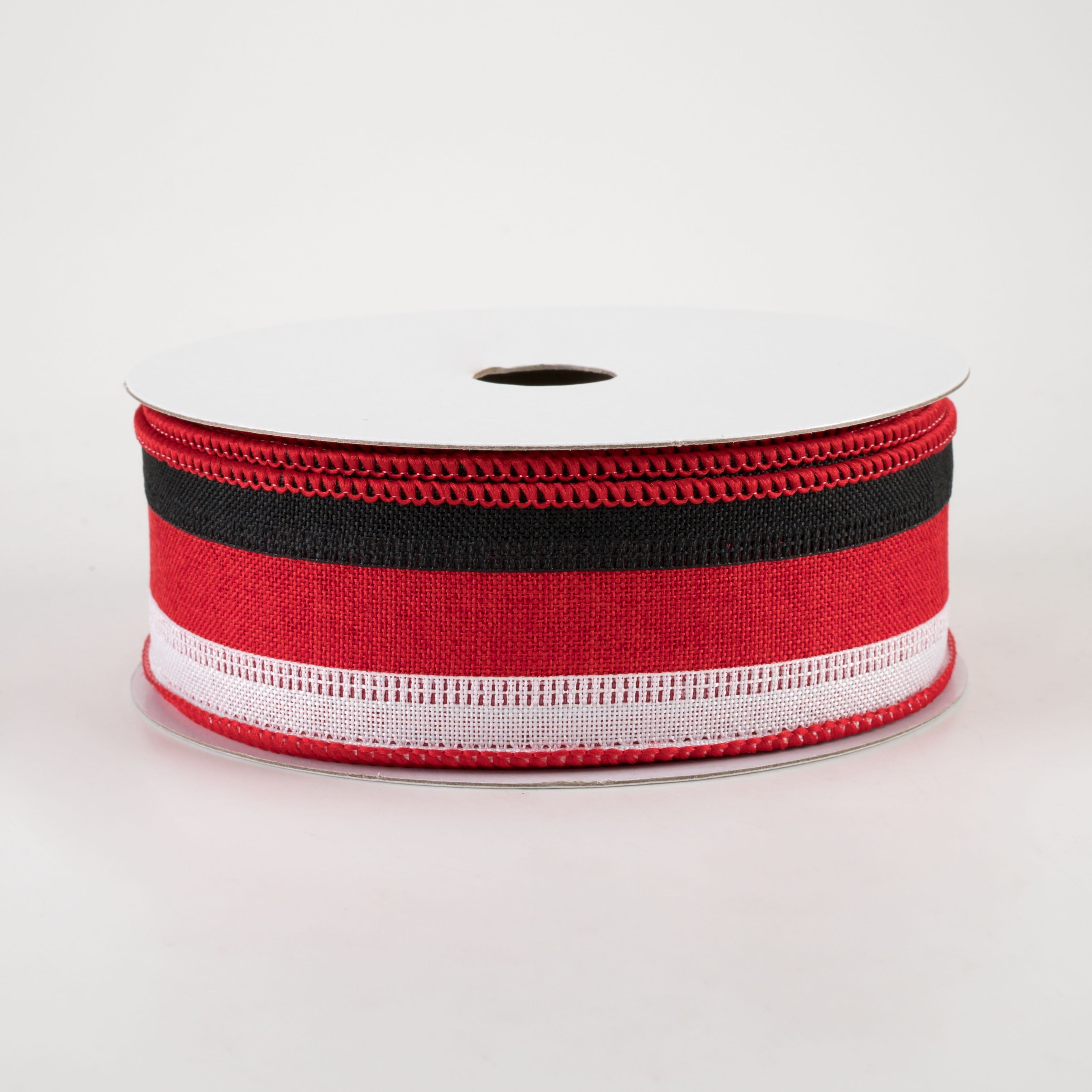 1.5" Stripe Ribbon: Black, Red, White (10 Yards)