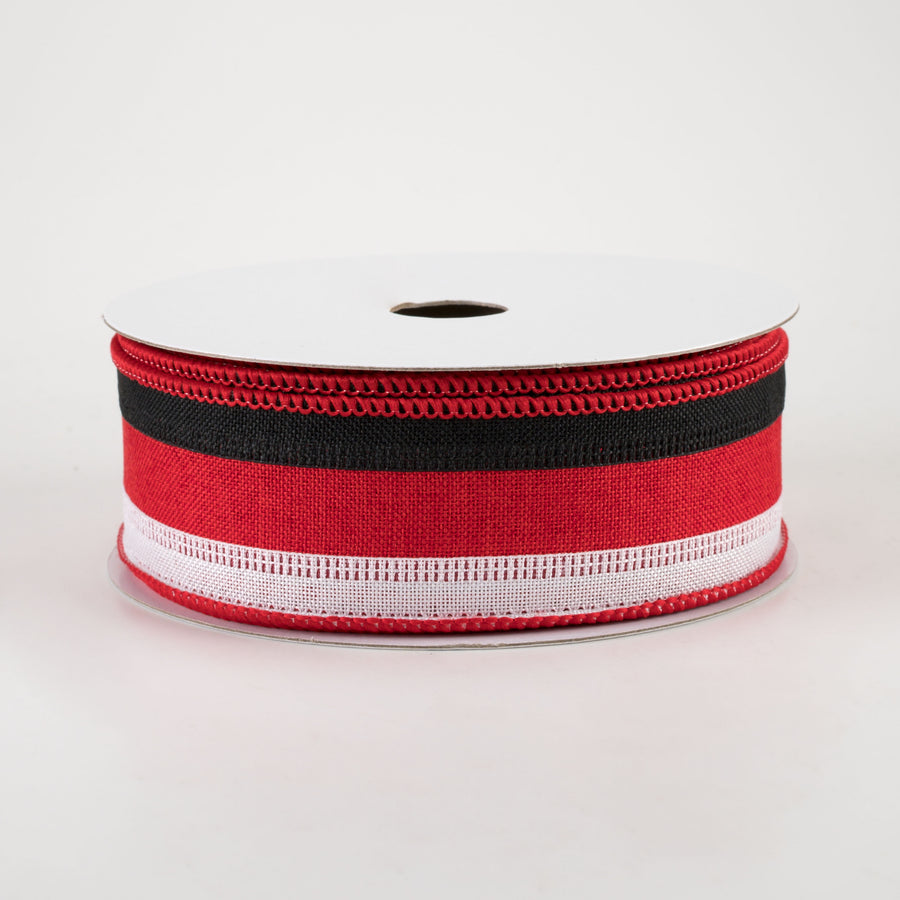 1.5" Stripe Ribbon: Black, Red, White (10 Yards)