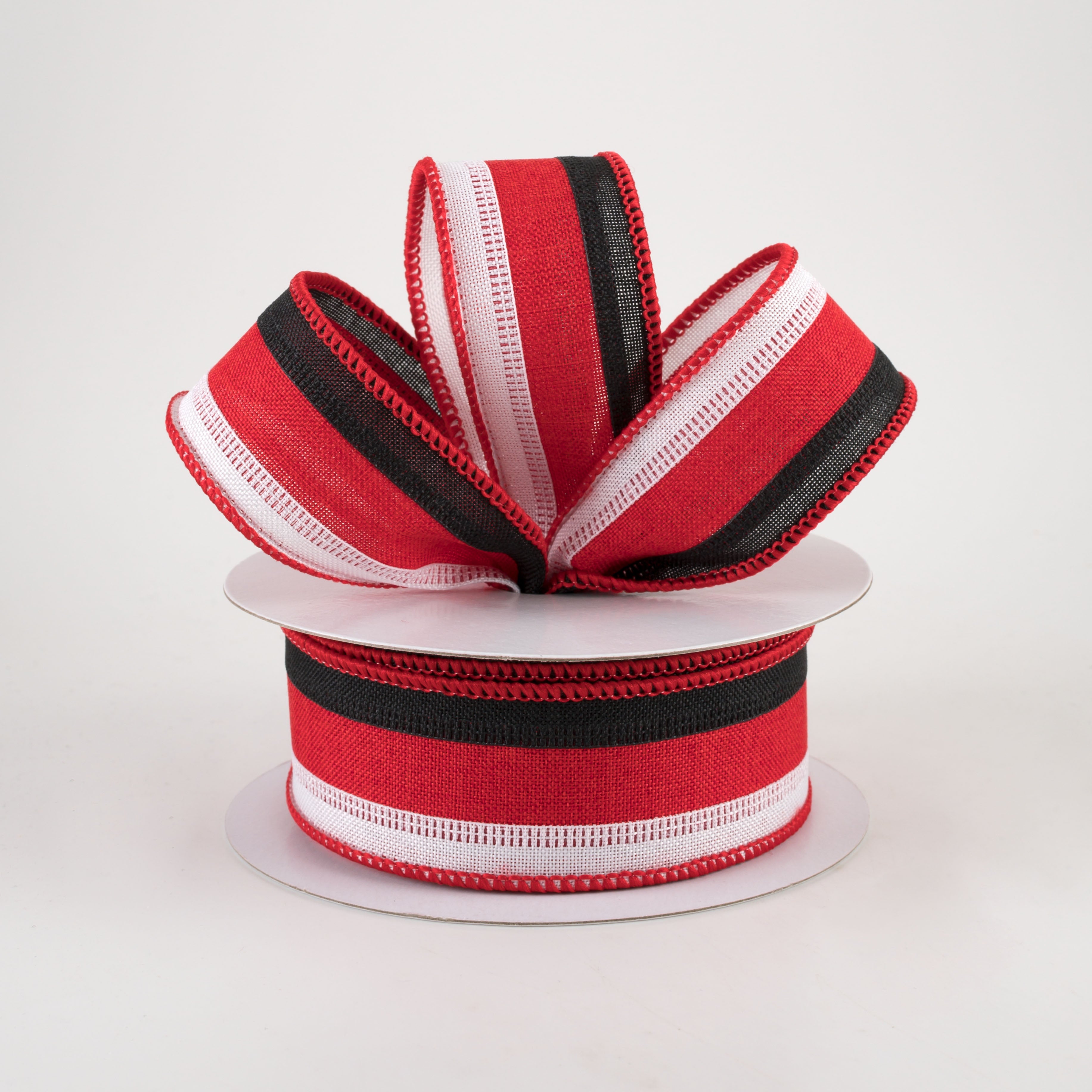 1.5" Stripe Ribbon: Black, Red, White (10 Yards) Lifestyle Photo