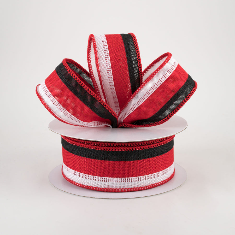 1.5" Stripe Ribbon: Black, Red, White (10 Yards) Lifestyle Photo