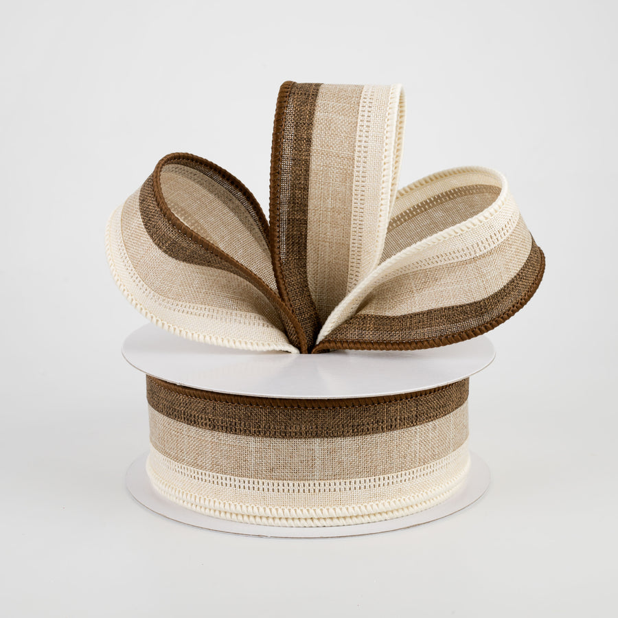 1.5" Stripe Ribbon: Brown, Natural, Cream (10 Yards) Lifestyle Photo
