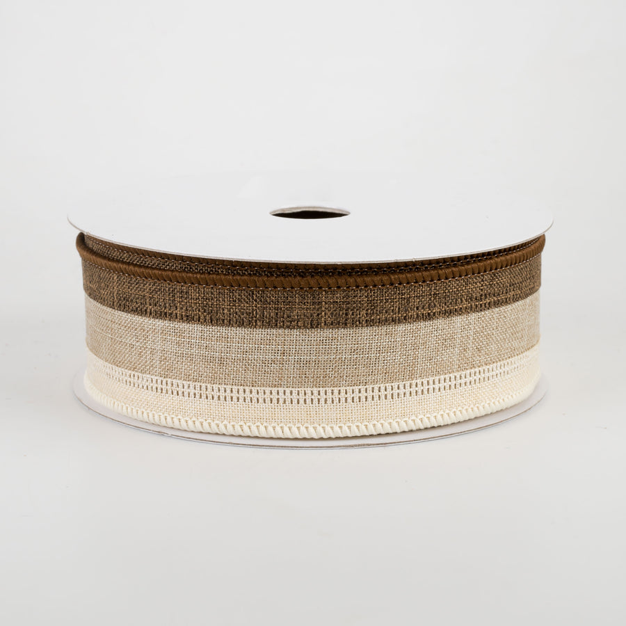 1.5" Stripe Ribbon: Brown, Natural, Cream (10 Yards)