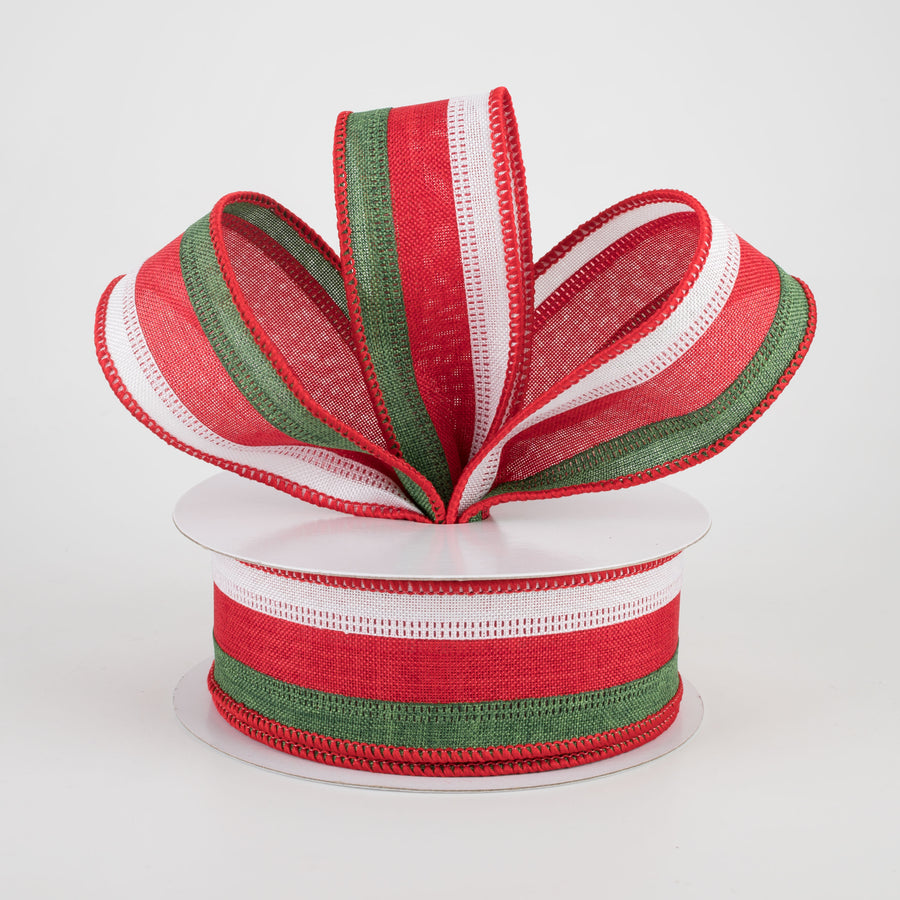 1.5" Stripe Ribbon: Emerald, Red, White (10 Yards) Lifestyle Photo