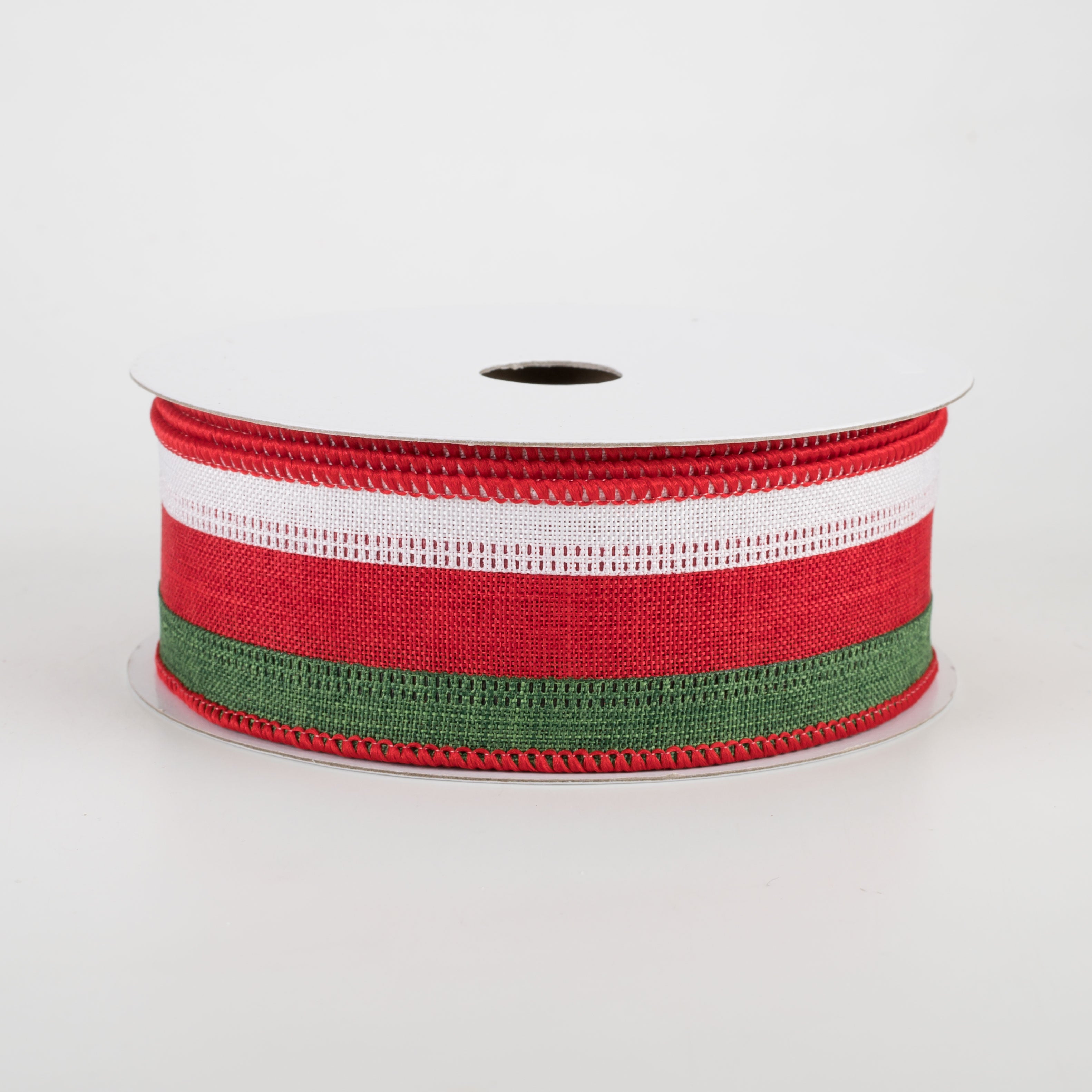 1.5" Stripe Ribbon: Emerald, Red, White (10 Yards)