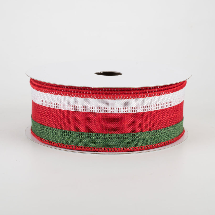 1.5" Stripe Ribbon: Emerald, Red, White (10 Yards)