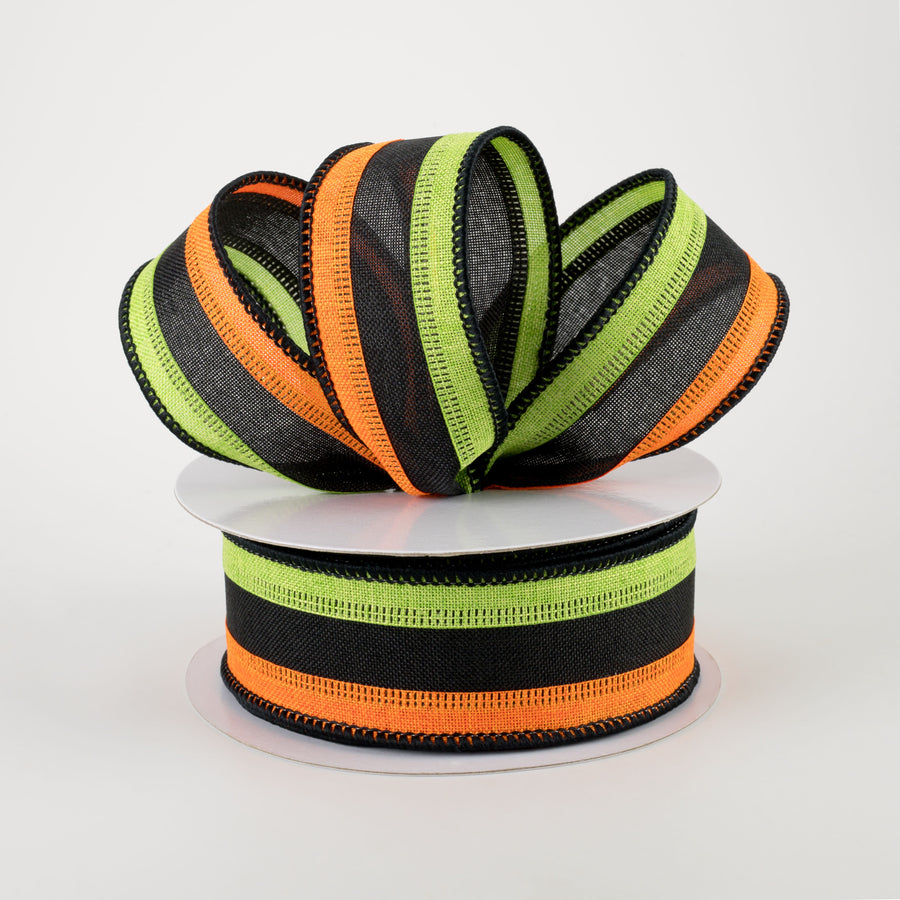1.5" Stripe Ribbon: Orange, Black, Lime Green (10 Yards) Lifestyle Photo
