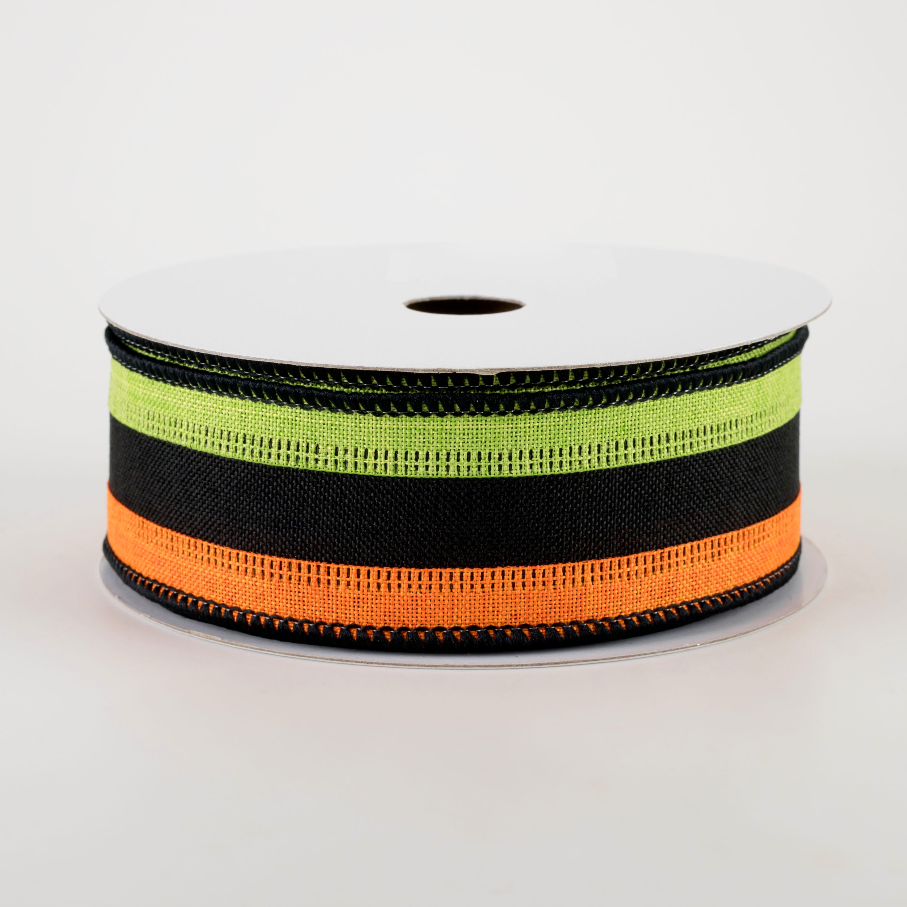 1.5" Stripe Ribbon: Orange, Black, Lime Green (10 Yards)