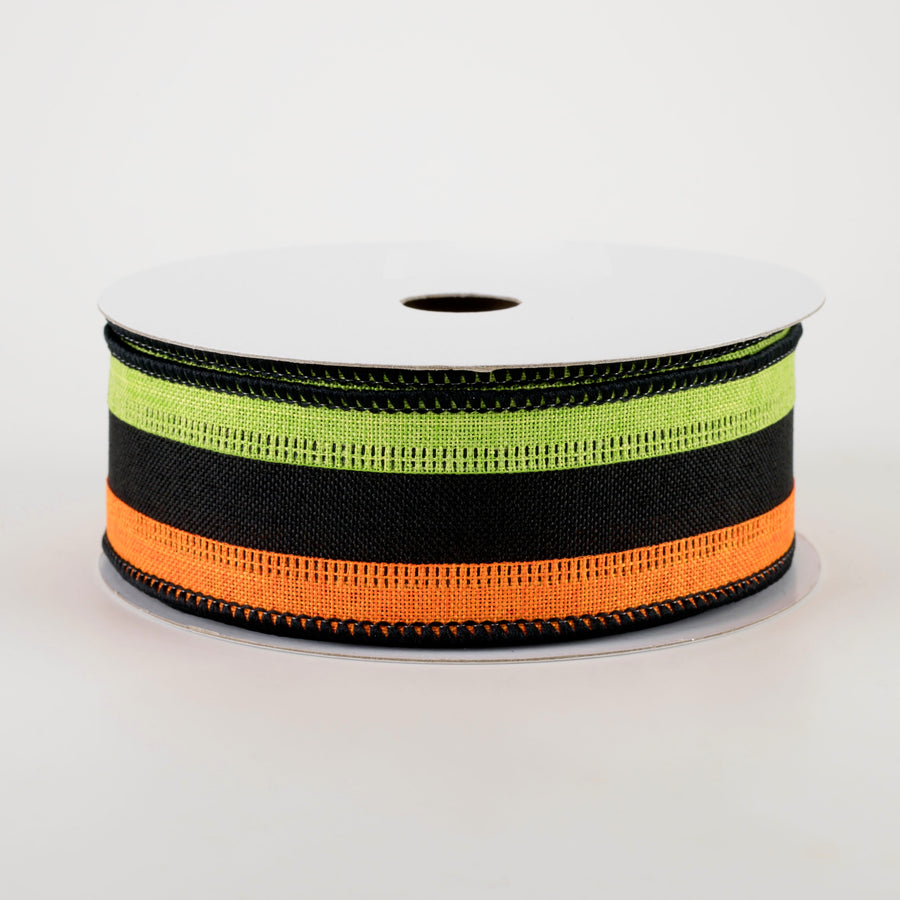 1.5" Stripe Ribbon: Orange, Black, Lime Green (10 Yards)