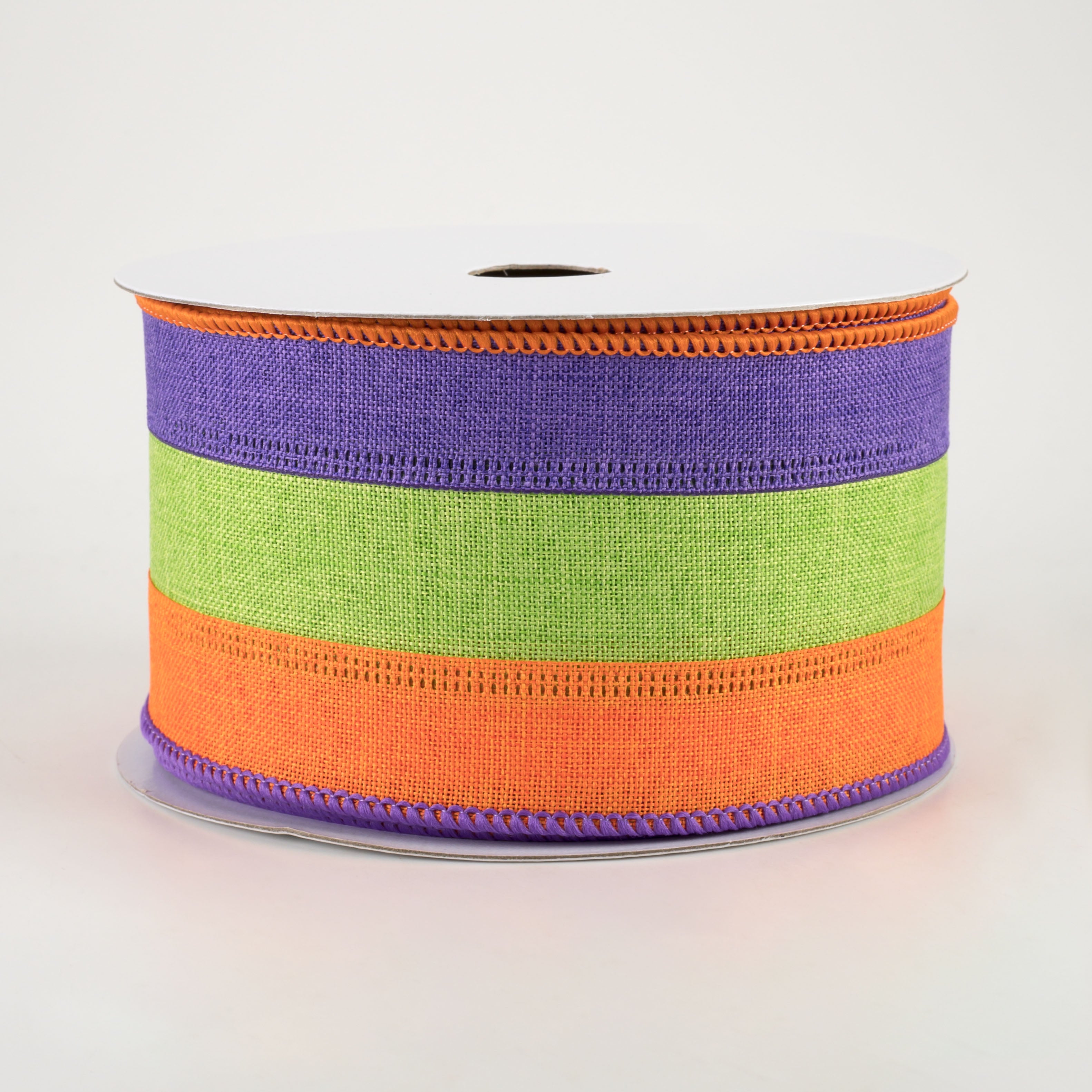2.5" Stripe Ribbon: Purple, Lime Green, Orange (10 Yards)