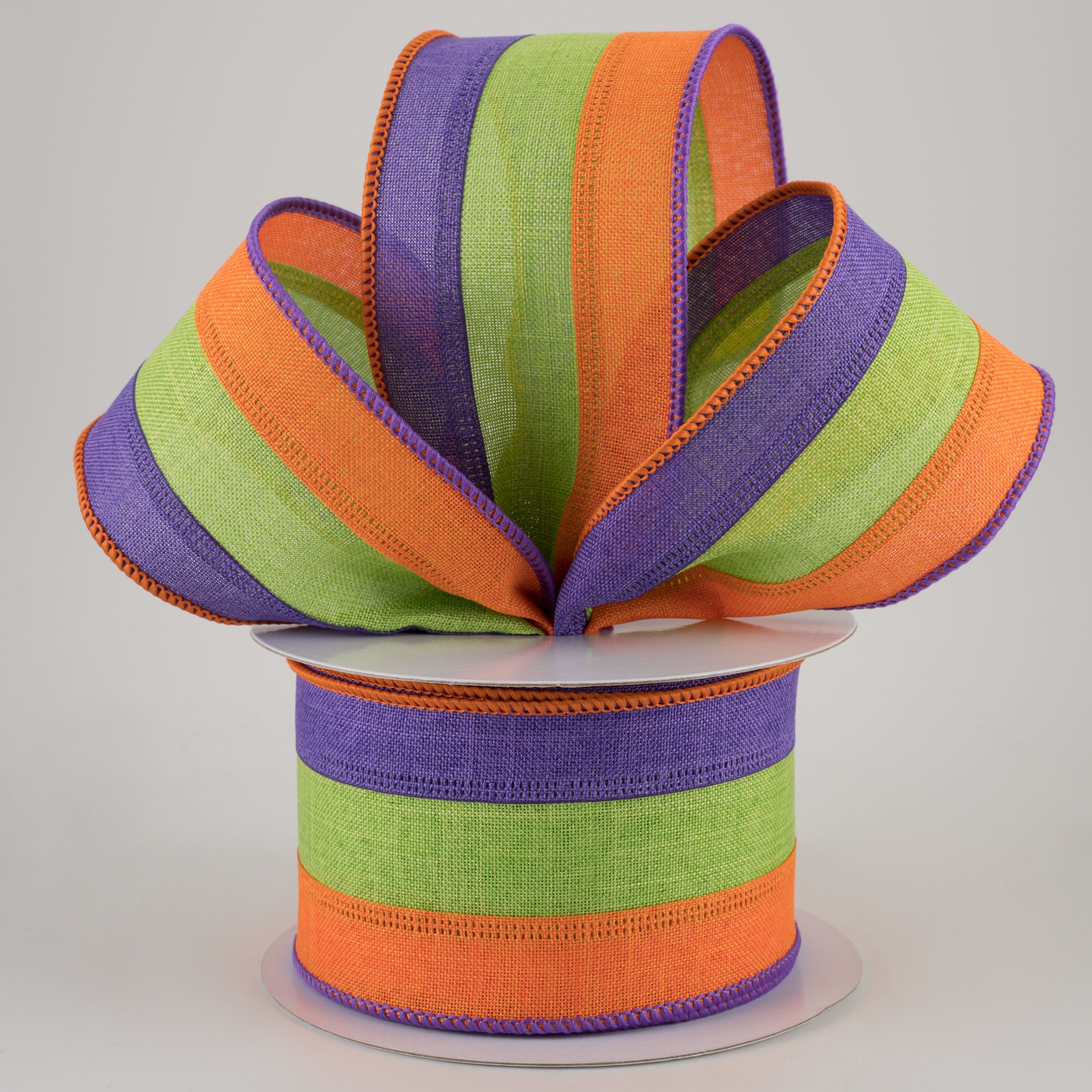 2.5" Stripe Ribbon: Purple, Lime Green, Orange (10 Yards) Lifestyle Photo