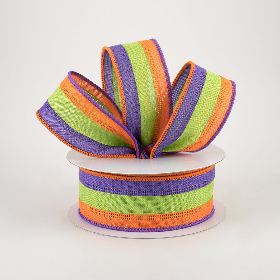 1.5" Stripe Ribbon: Purple, Lime Green, Orange (10 Yards) Lifestyle Photo