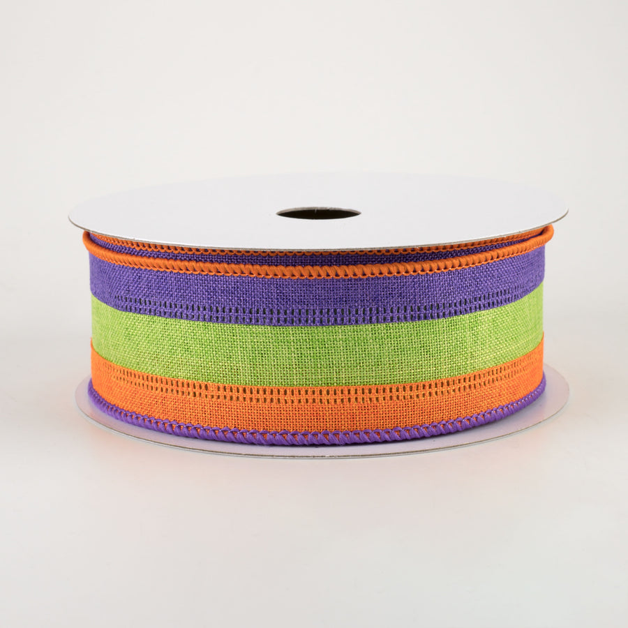 1.5" Stripe Ribbon: Purple, Lime Green, Orange (10 Yards)