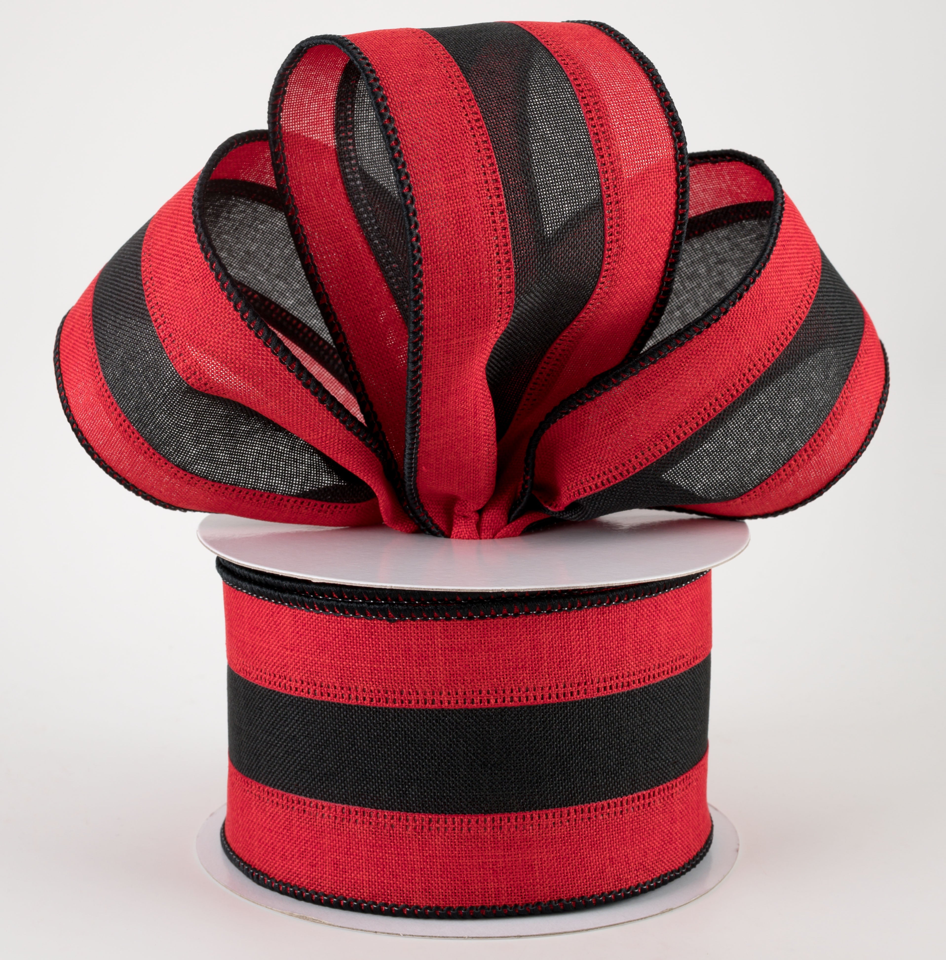 2.5" Stripe Ribbon: Red, Black, Red (10 Yards) Lifestyle Photo