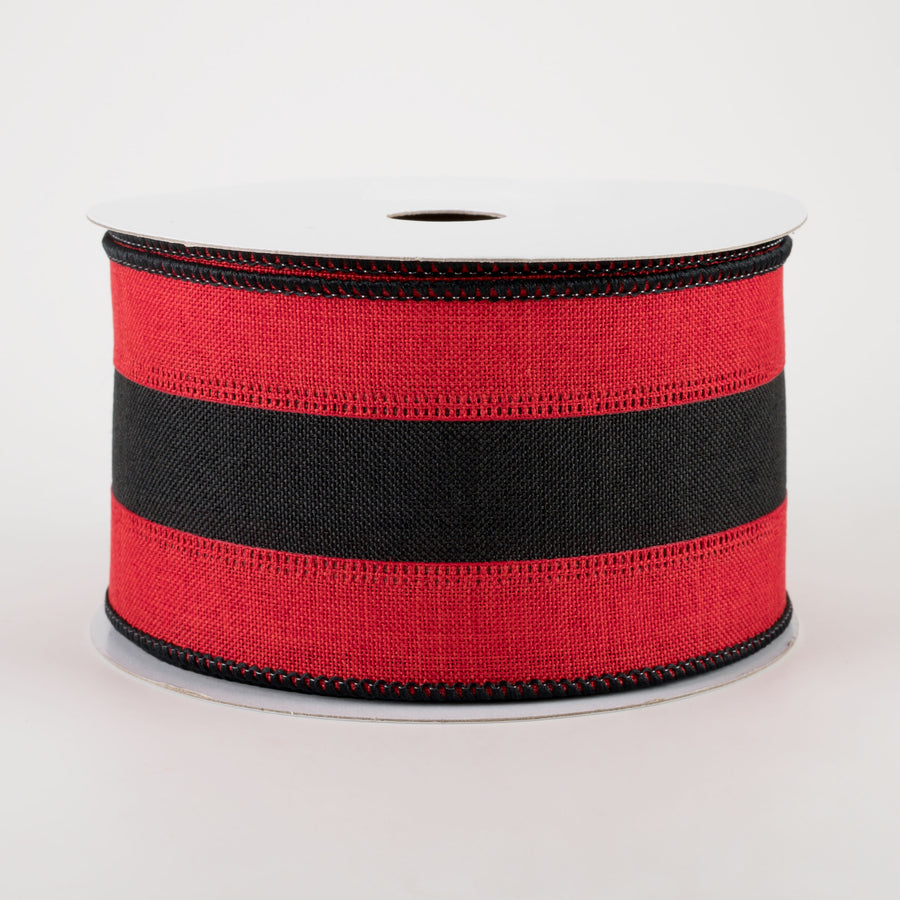 2.5" Stripe Ribbon: Red, Black, Red (10 Yards)