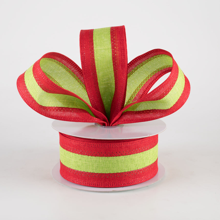 1.5" Stripe Ribbon: Red & Lime Green (10 Yards) Lifestyle Photo