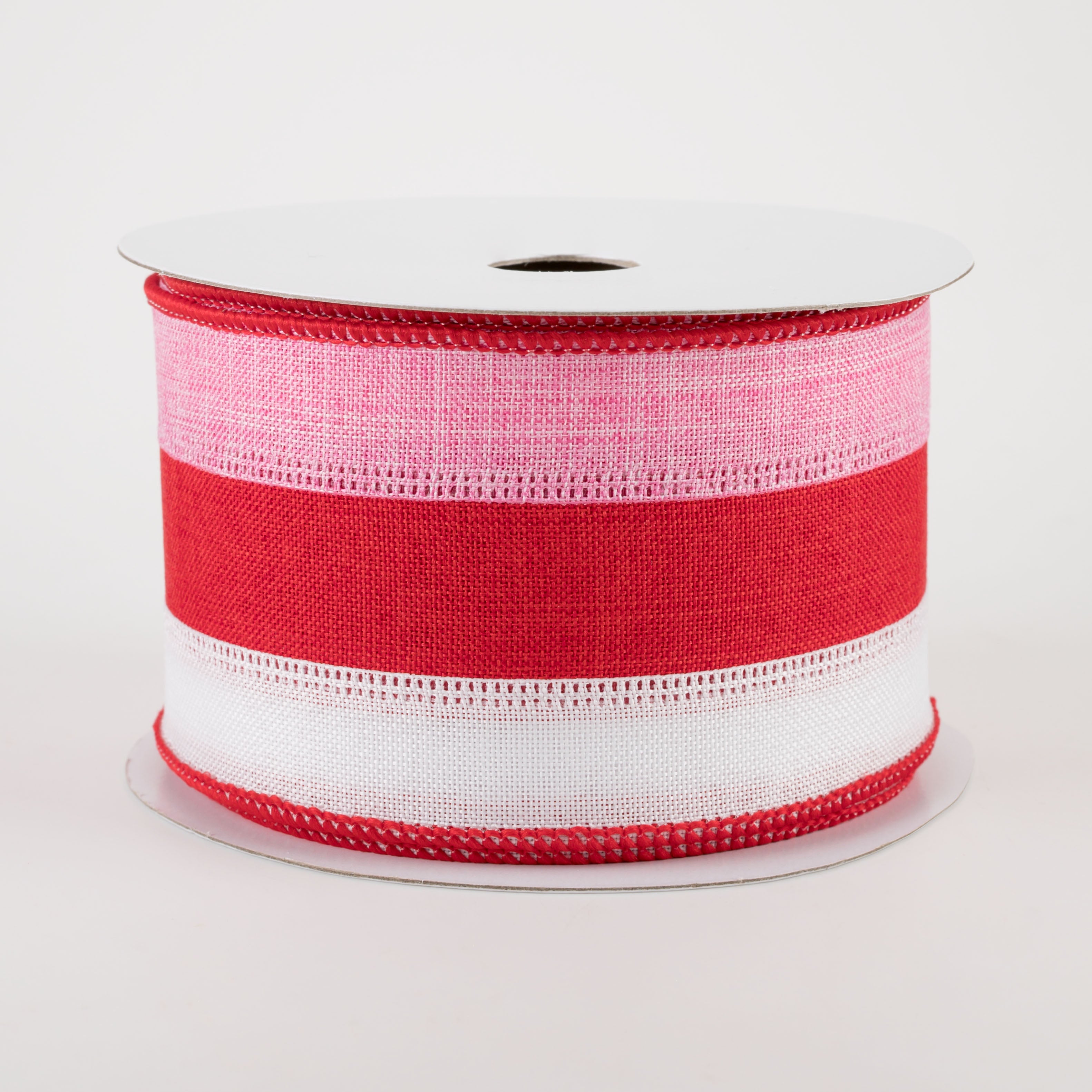 2.5" Stripe Ribbon: White, Red, Pink (10 Yards)