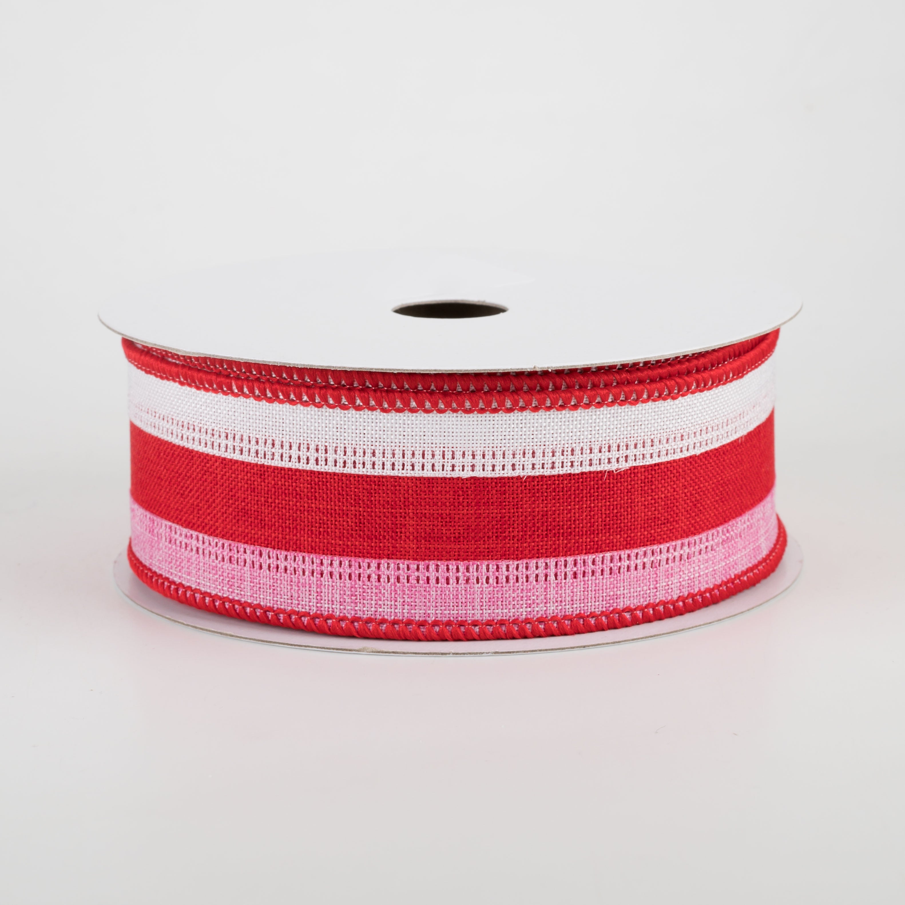 1.5" Stripe Ribbon: White, Red, Pink (10 Yards)