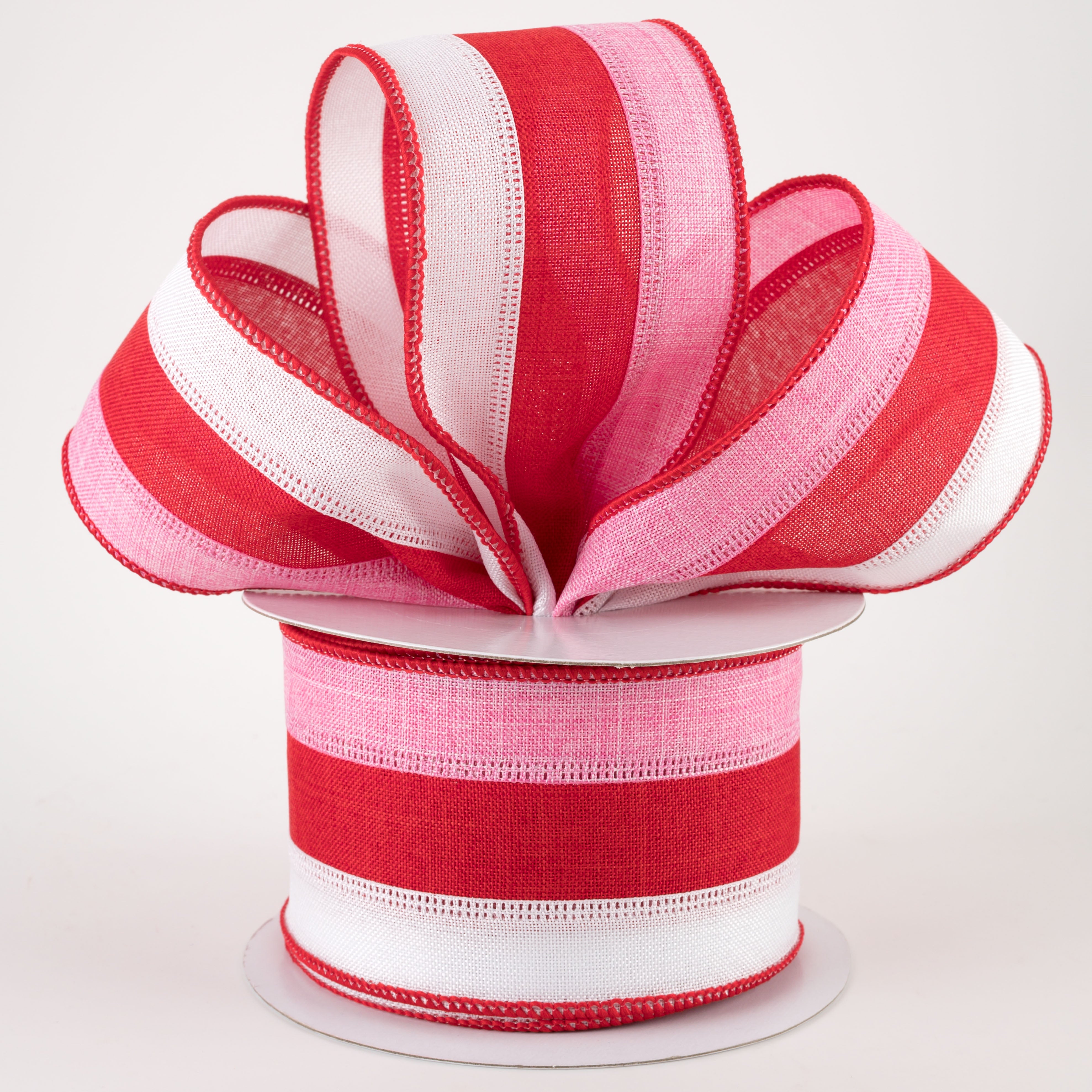 2.5" Stripe Ribbon: White, Red, Pink (10 Yards) Lifestyle Photo