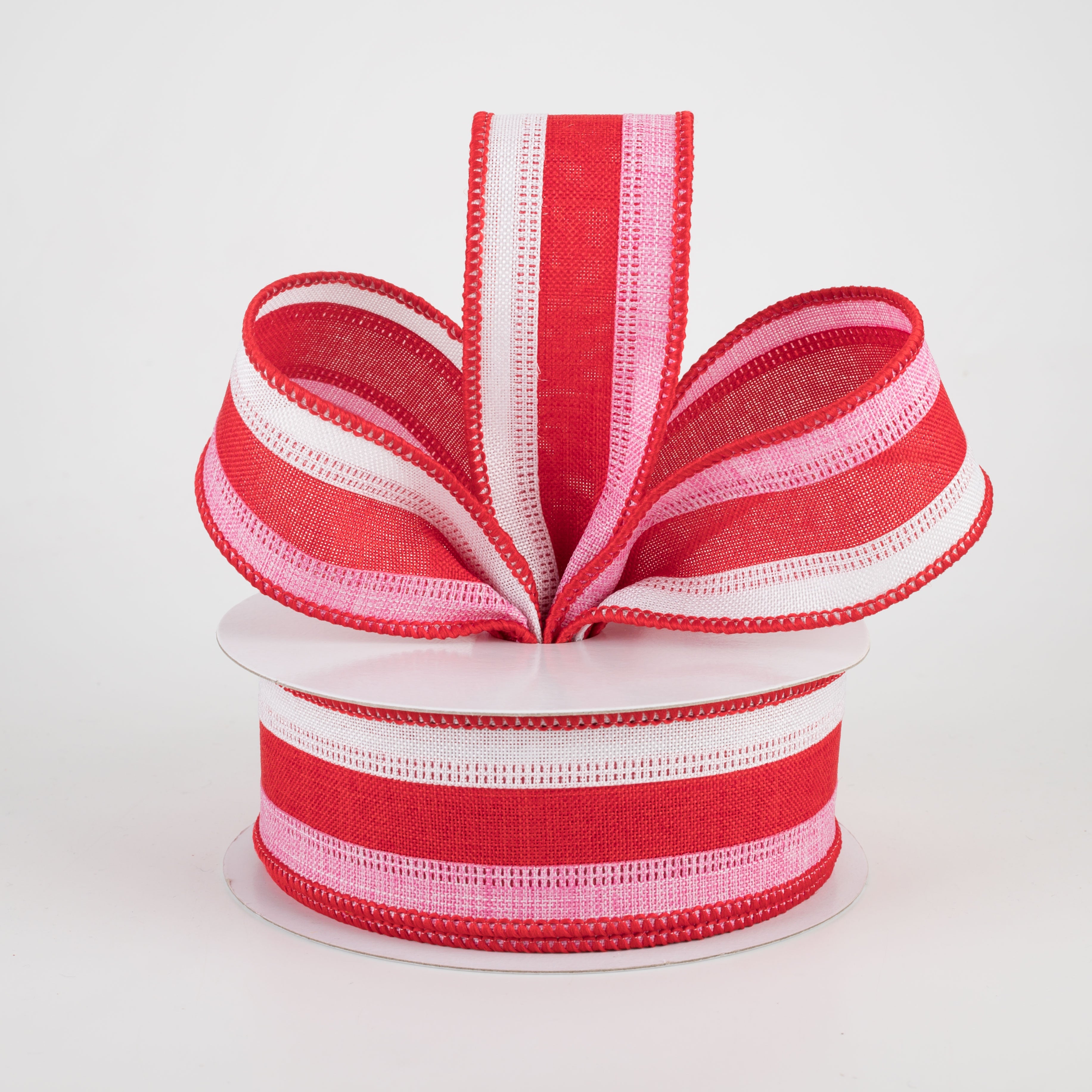 1.5" Stripe Ribbon: White, Red, Pink (10 Yards) Lifestyle Photo