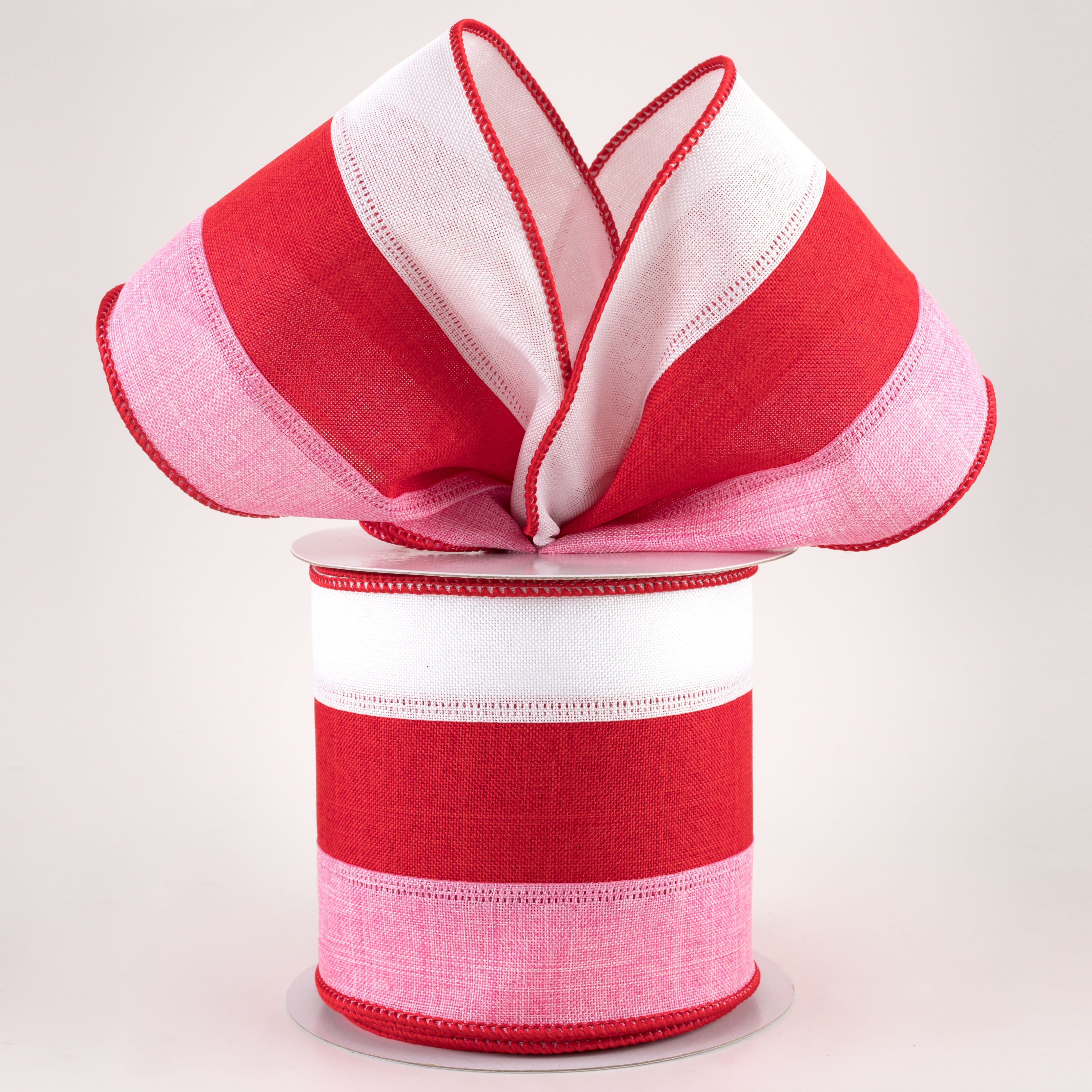 4" Stripe Ribbon: White, Red, Pink (10 Yards) Lifestyle Photo