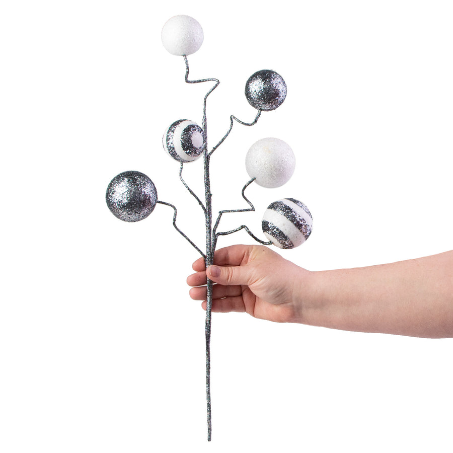 19" Stripe & Solid Glitter Ball Pick: Pewter & White detail photo 3
