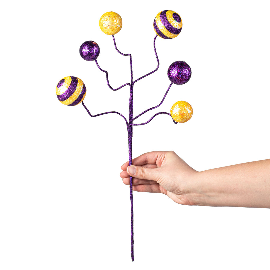 17" Stripe & Solid Glitter Ball Pick: Purple & Yellow detail photo 3
