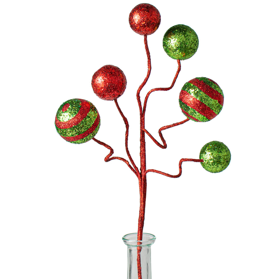 17" Stripe & Solid Glitter Ball Pick: Red & Lime Green Item Number: XS994472