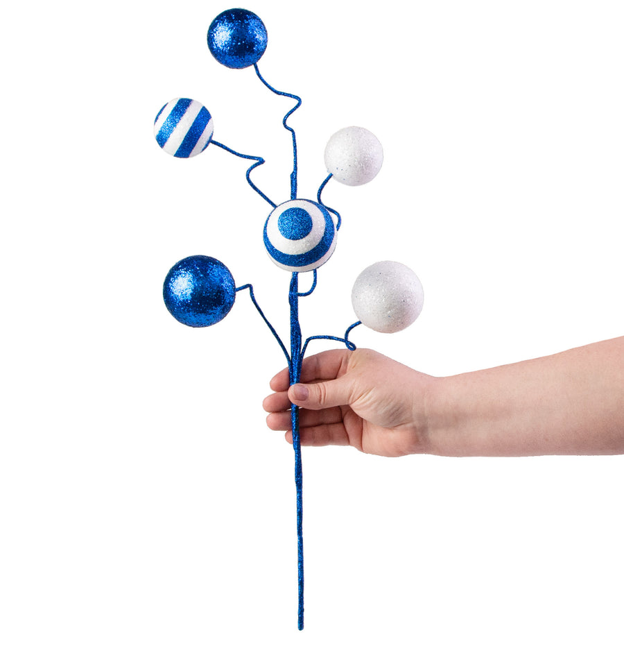 19" Stripe & Solid Glitter Ball Pick: Royal Blue & White detail photo 3