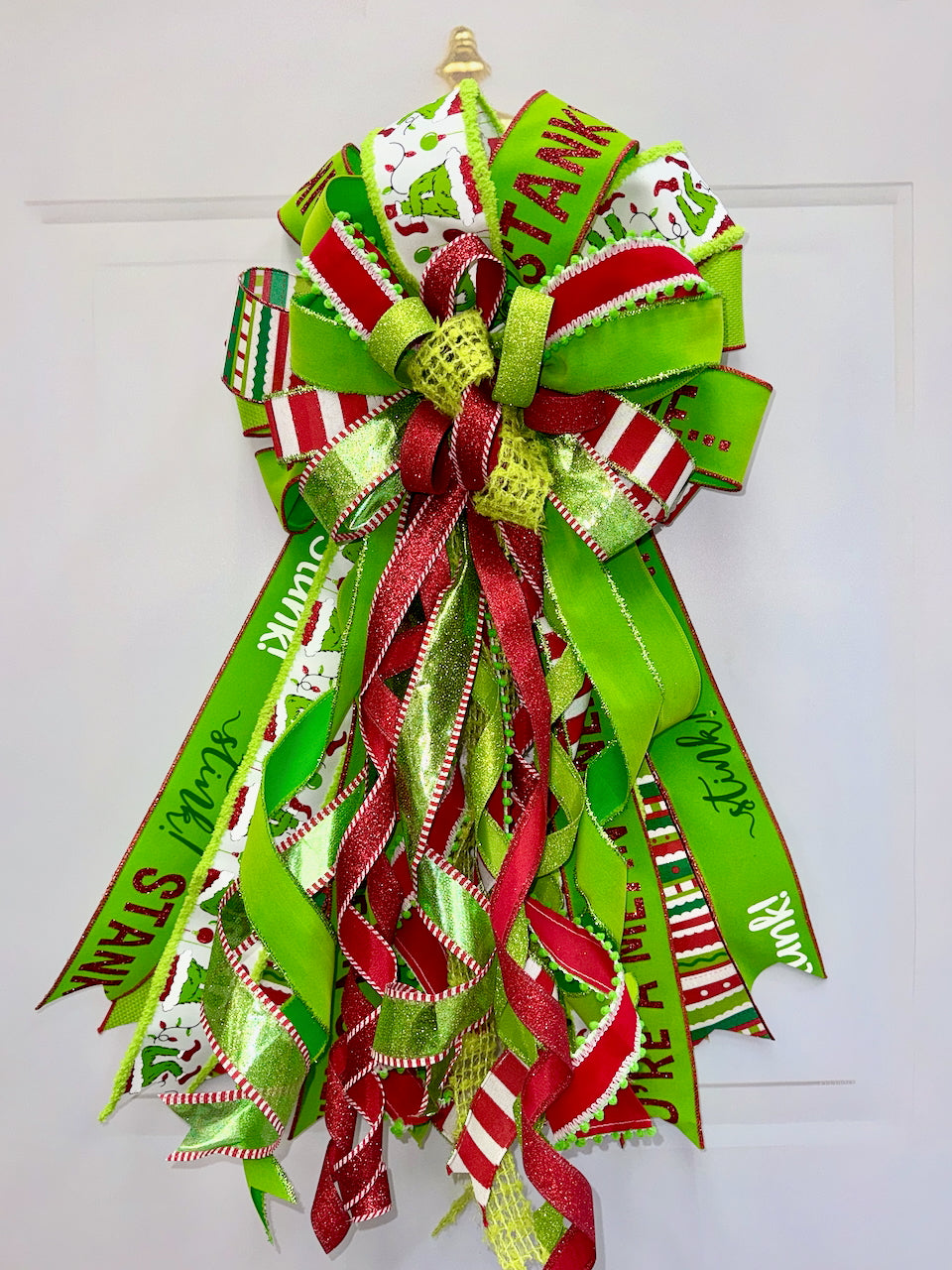 1.5" Striped Edge Glitter Ribbon: Lime, Red, White (10 Yards) detail photo 3
