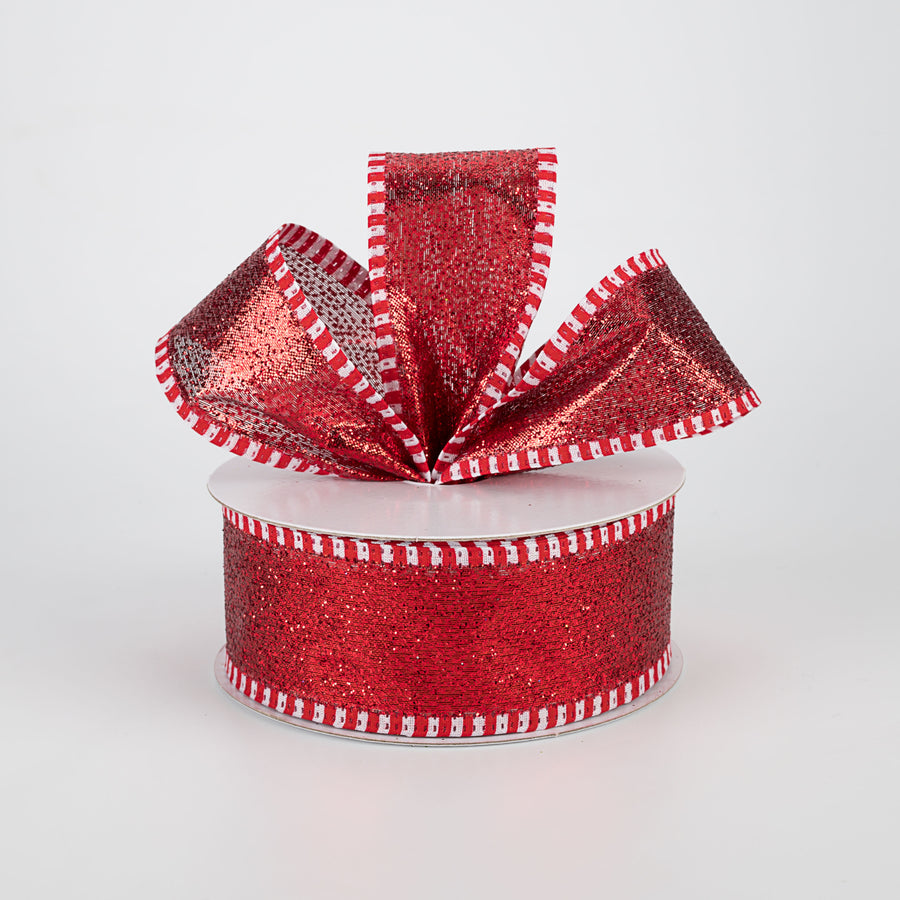1.5" Striped Edge Glitter Ribbon: Red, White (10 Yards) Lifestyle Photo