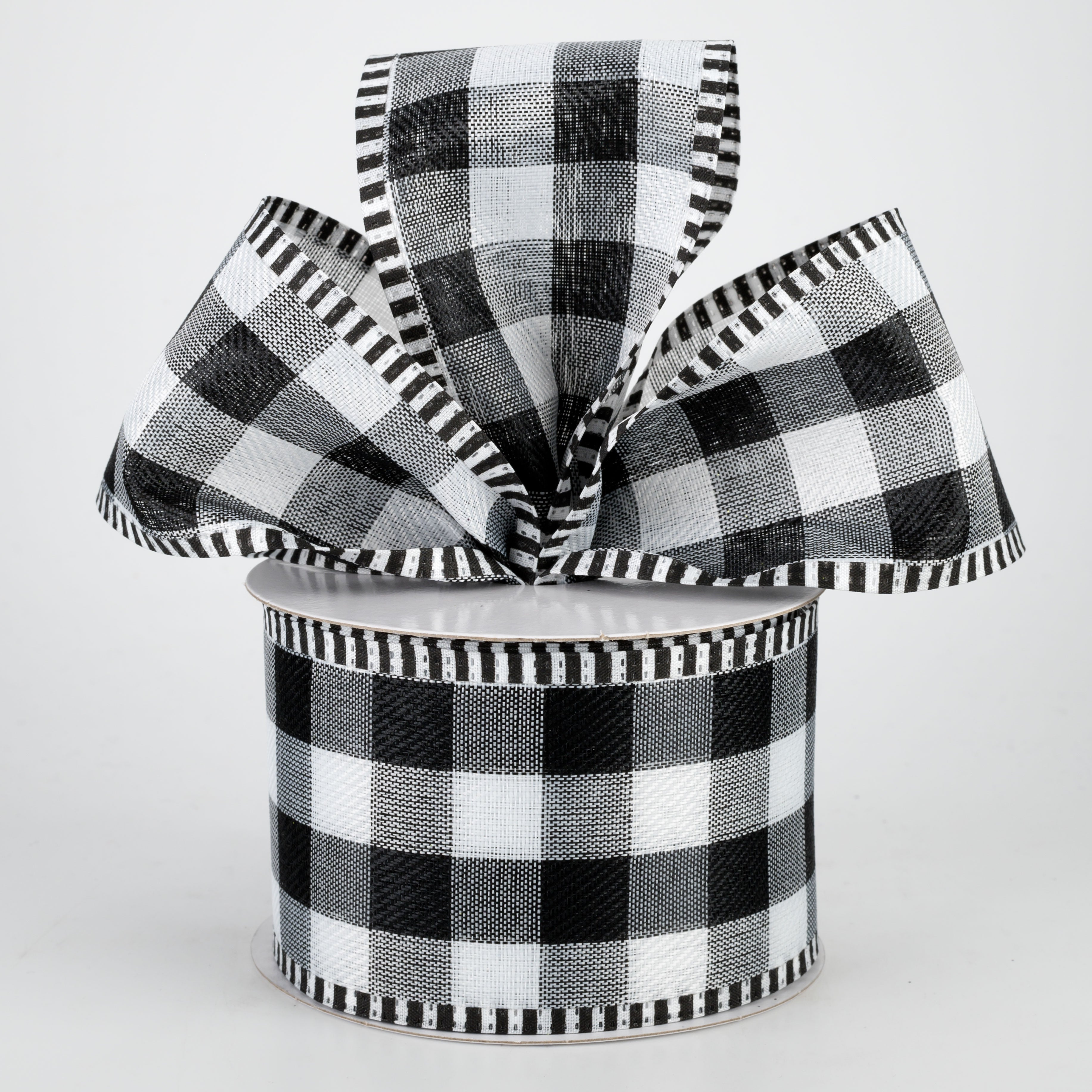 2.5" Striped Edge Plaid Ribbon: Black & White (10 Yards) Lifestyle Photo