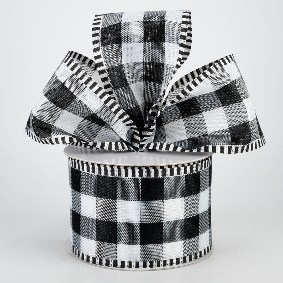 2.5" Striped Edge Plaid Ribbon: Black & White (10 Yards) Lifestyle Photo