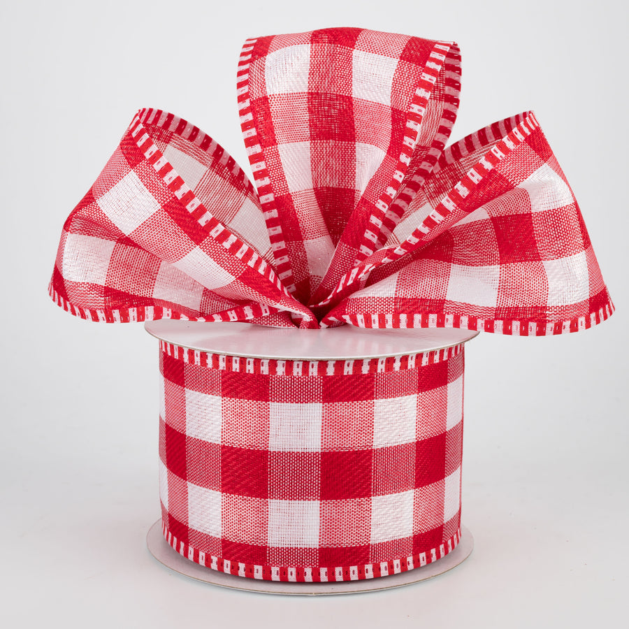2.5" Striped Edge Plaid Ribbon: Red & White (10 Yards) Lifestyle Photo
