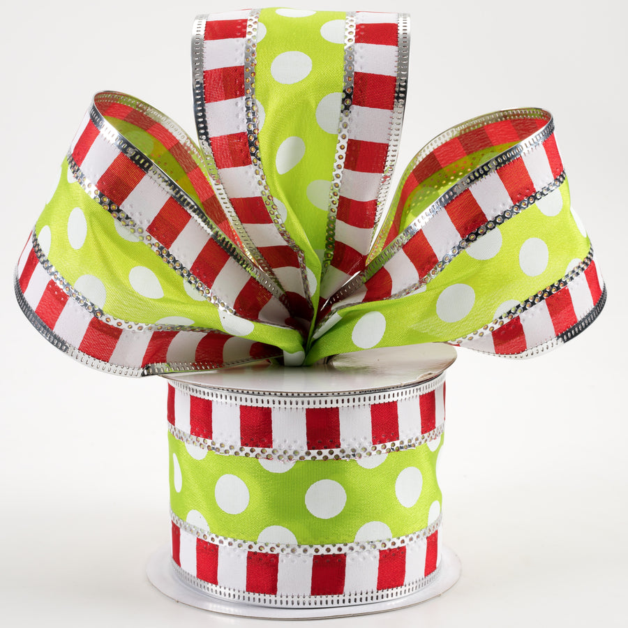 2.5" Striped Edge Polka Dot Ribbon: Red, Green, White (10 Yards) Lifestyle Photo