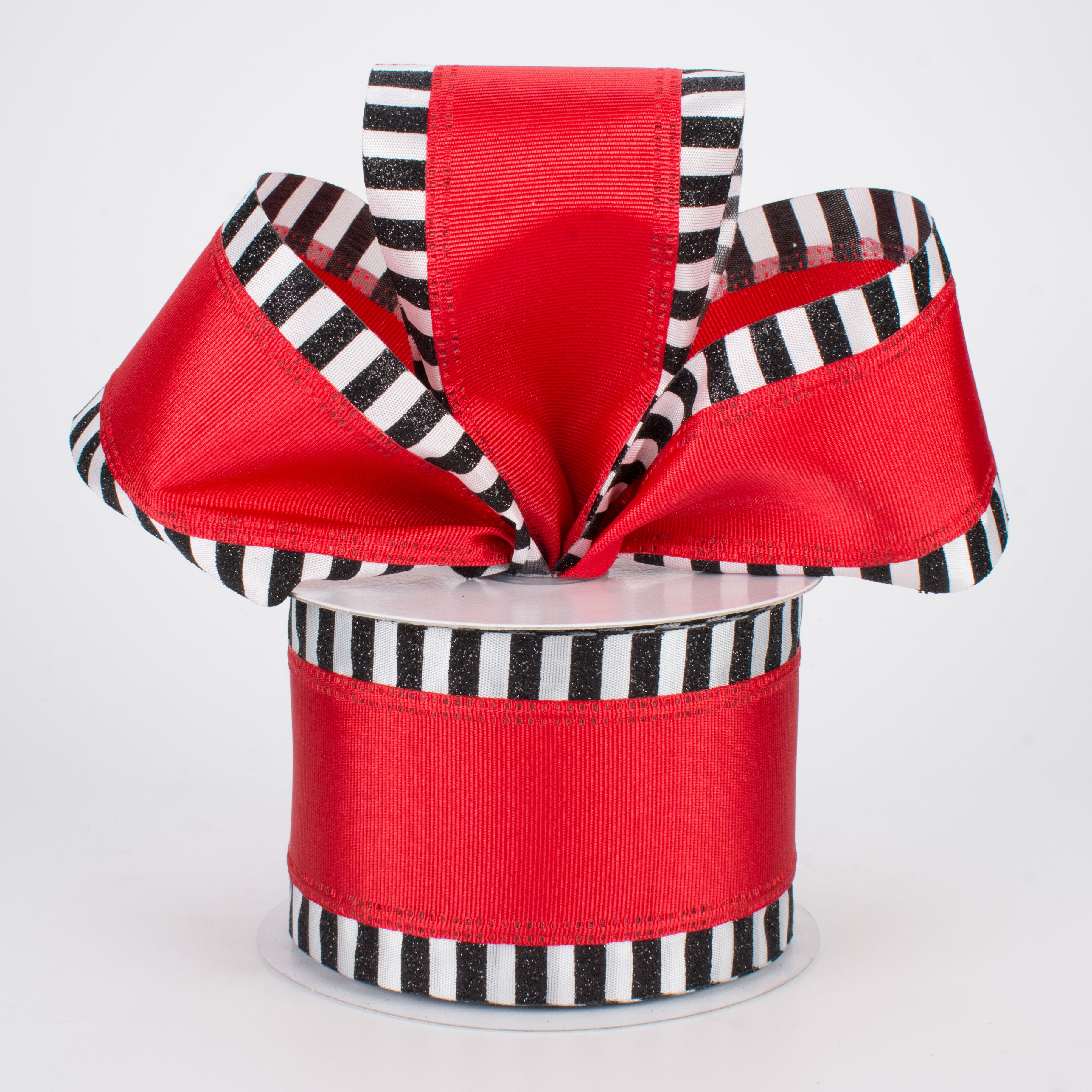 2.5" Striped Edge Ribbon: Black, Red & White (10 Yards) Lifestyle Photo