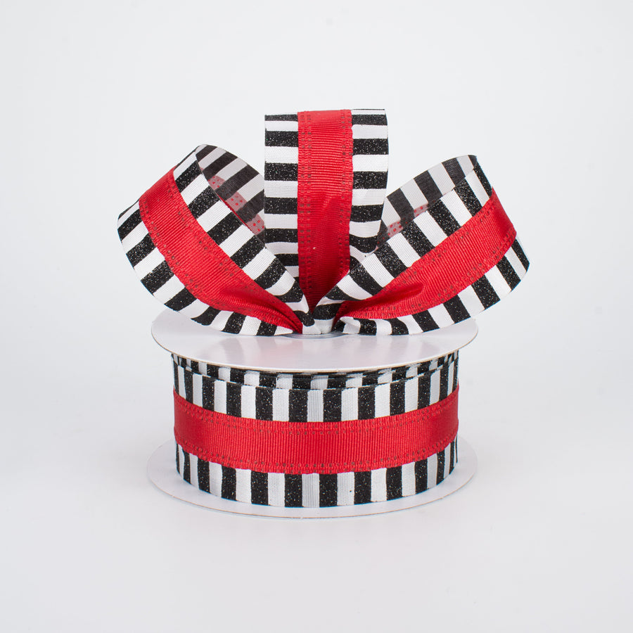 1.5" Striped Edge Ribbon: Black, Red & White (10 Yards) Lifestyle Photo