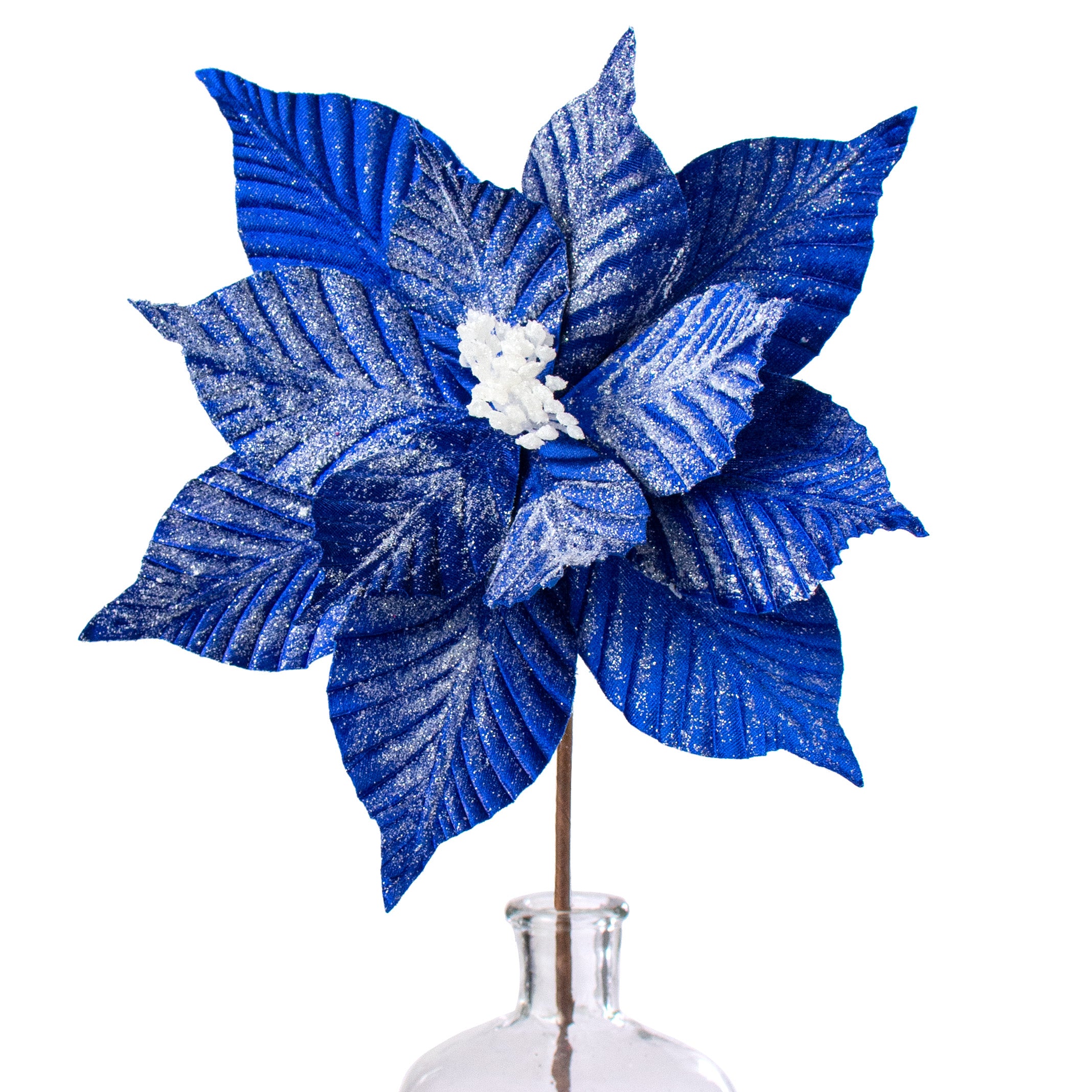 24" Striped Poinsettia Stem: Blue & White Item Number: 128662