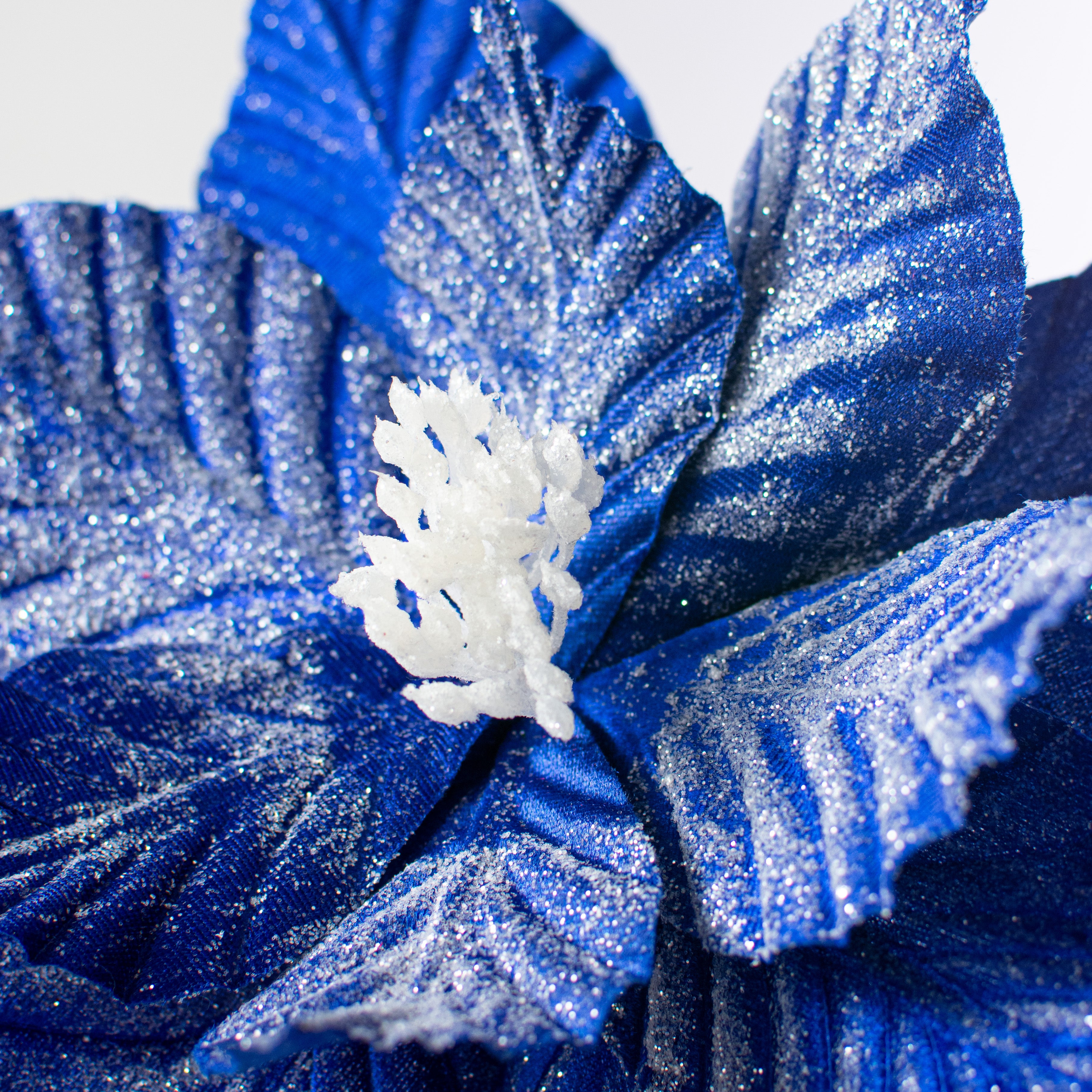 24" Striped Poinsettia Stem: Blue & White Lifestyle Photo