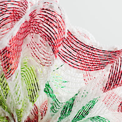 10" Striped Snowball Deco Mesh: Red, Emerald, Lime, White Lifestyle Photo