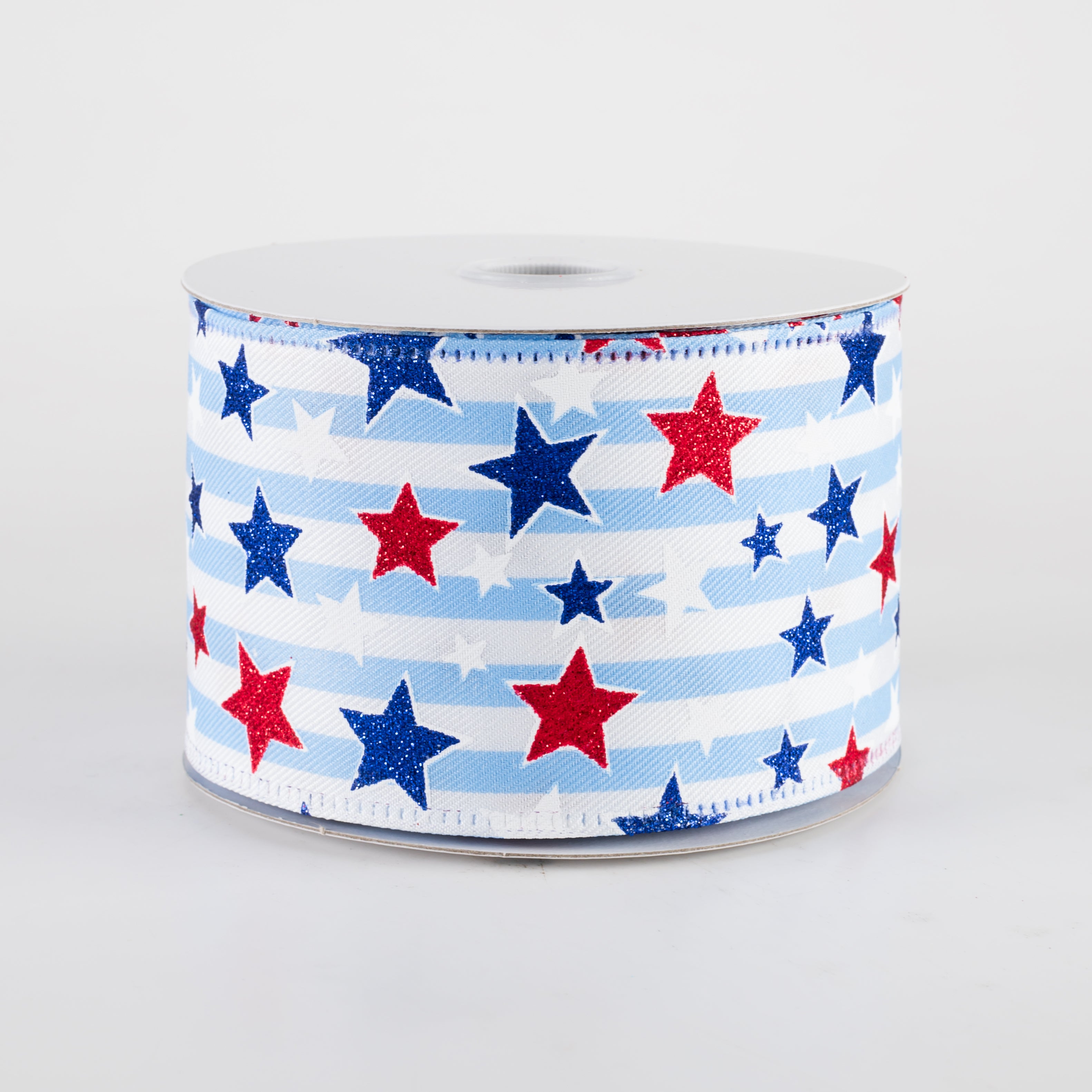 2.5" Stripes & Glitter Patriotic Stars Ribbon: Light Blue (10 Yards)