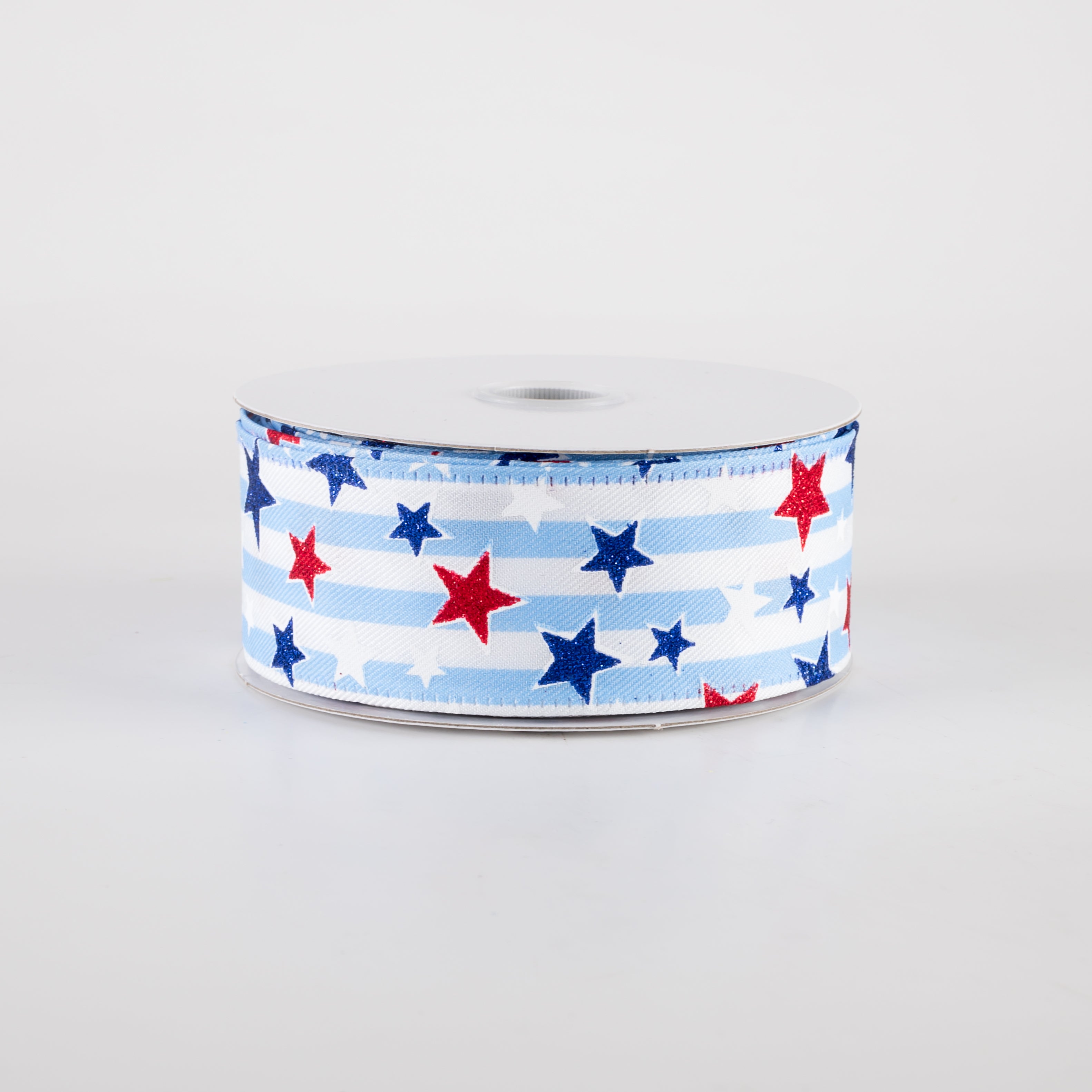 1.5" Stripes & Glitter Patriotic Stars Ribbon: Light Blue (10 Yards)