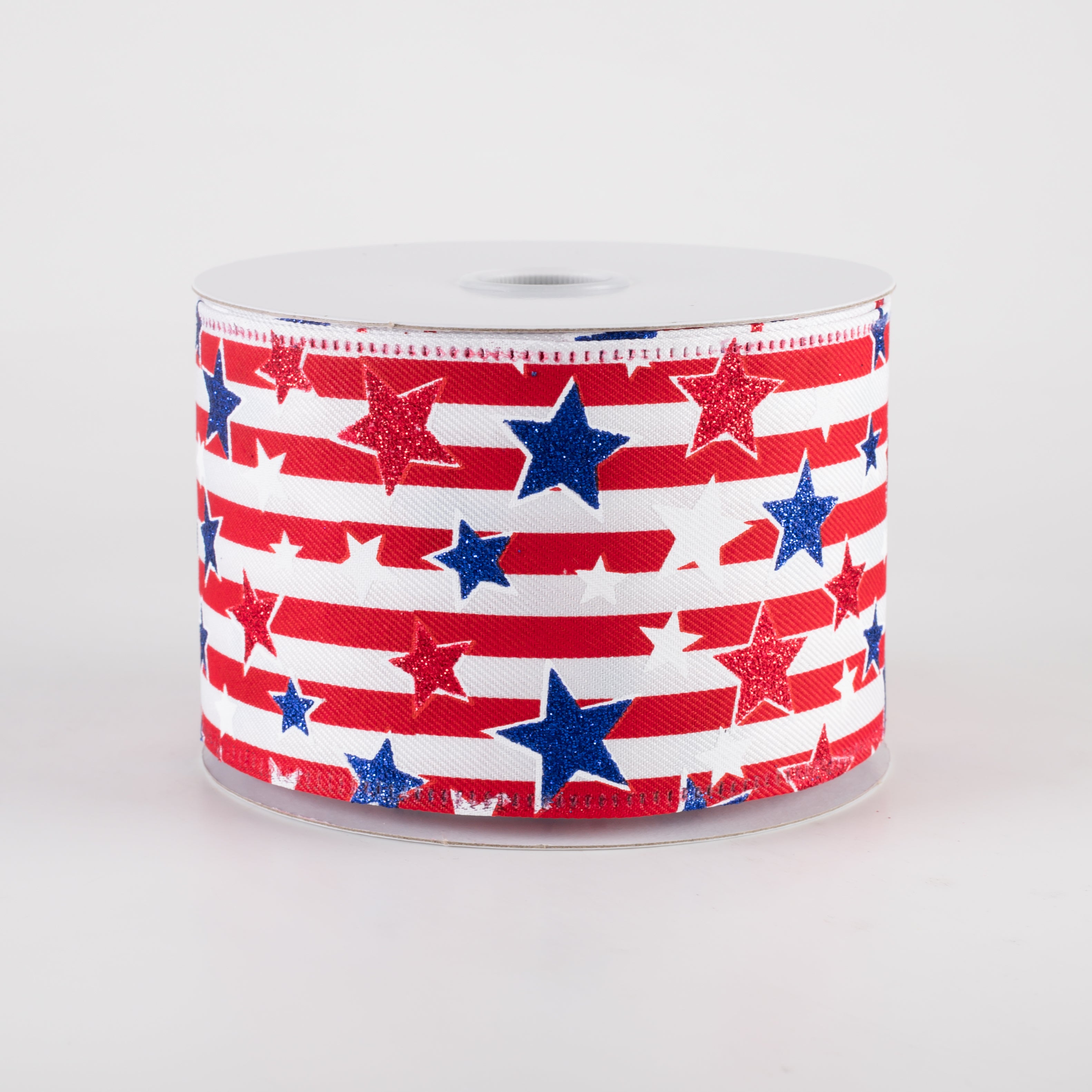 2.5" Stripes & Glitter Patriotic Stars Ribbon: Red (10 Yards)