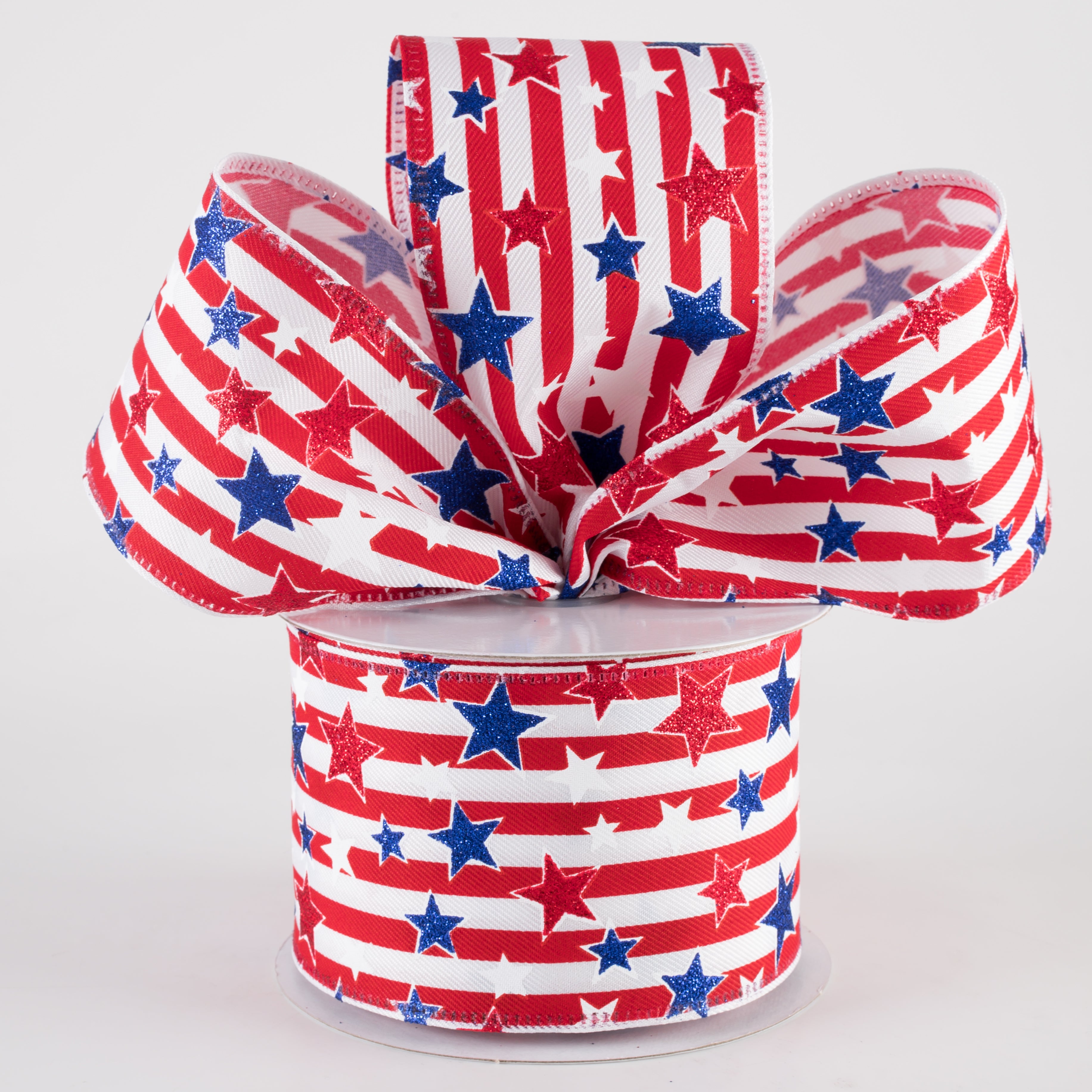 2.5" Stripes & Glitter Patriotic Stars Ribbon: Red (10 Yards) Lifestyle Photo